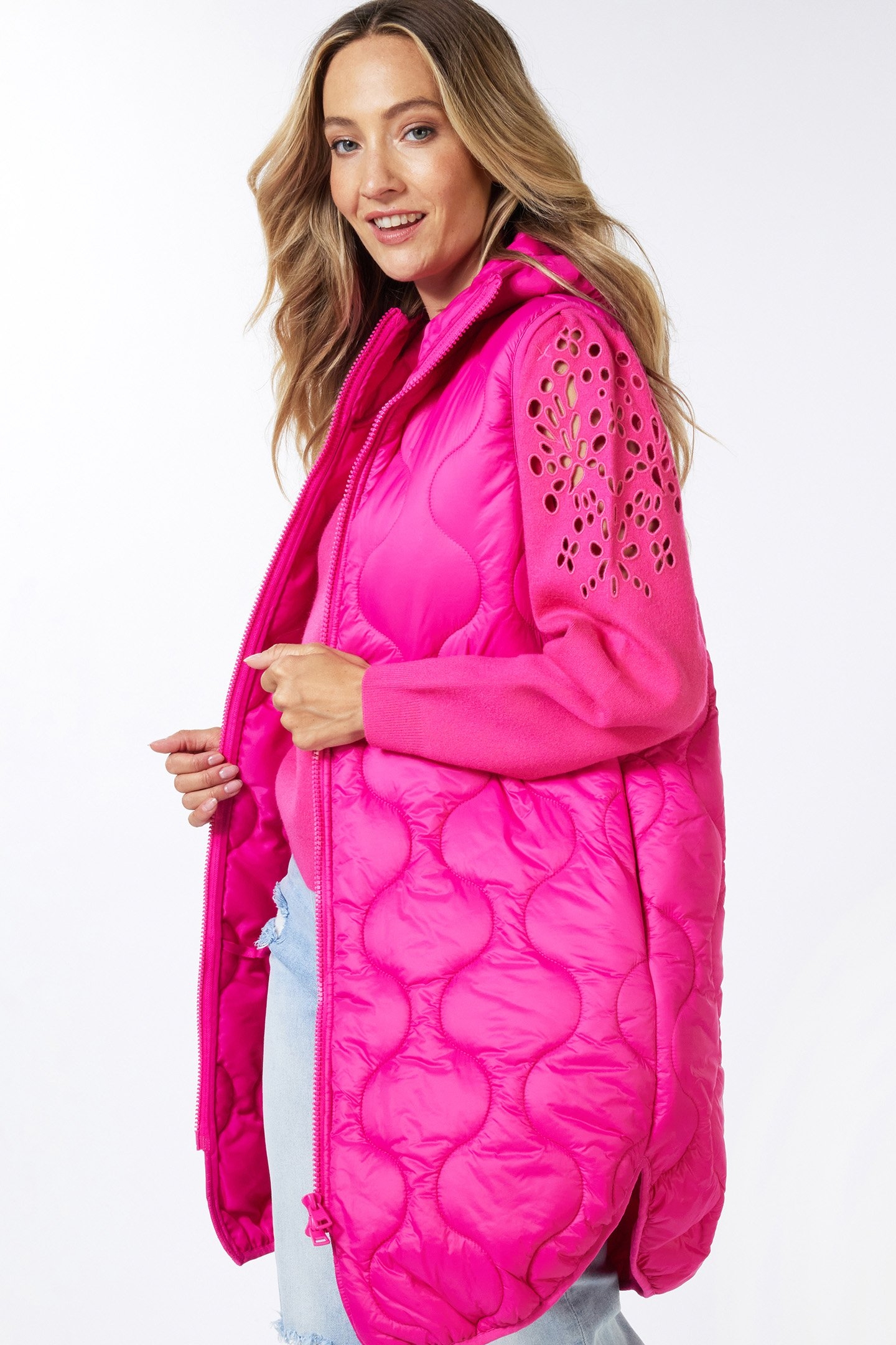 BODYWARMER QUILTED LONG FUCHSIA 4