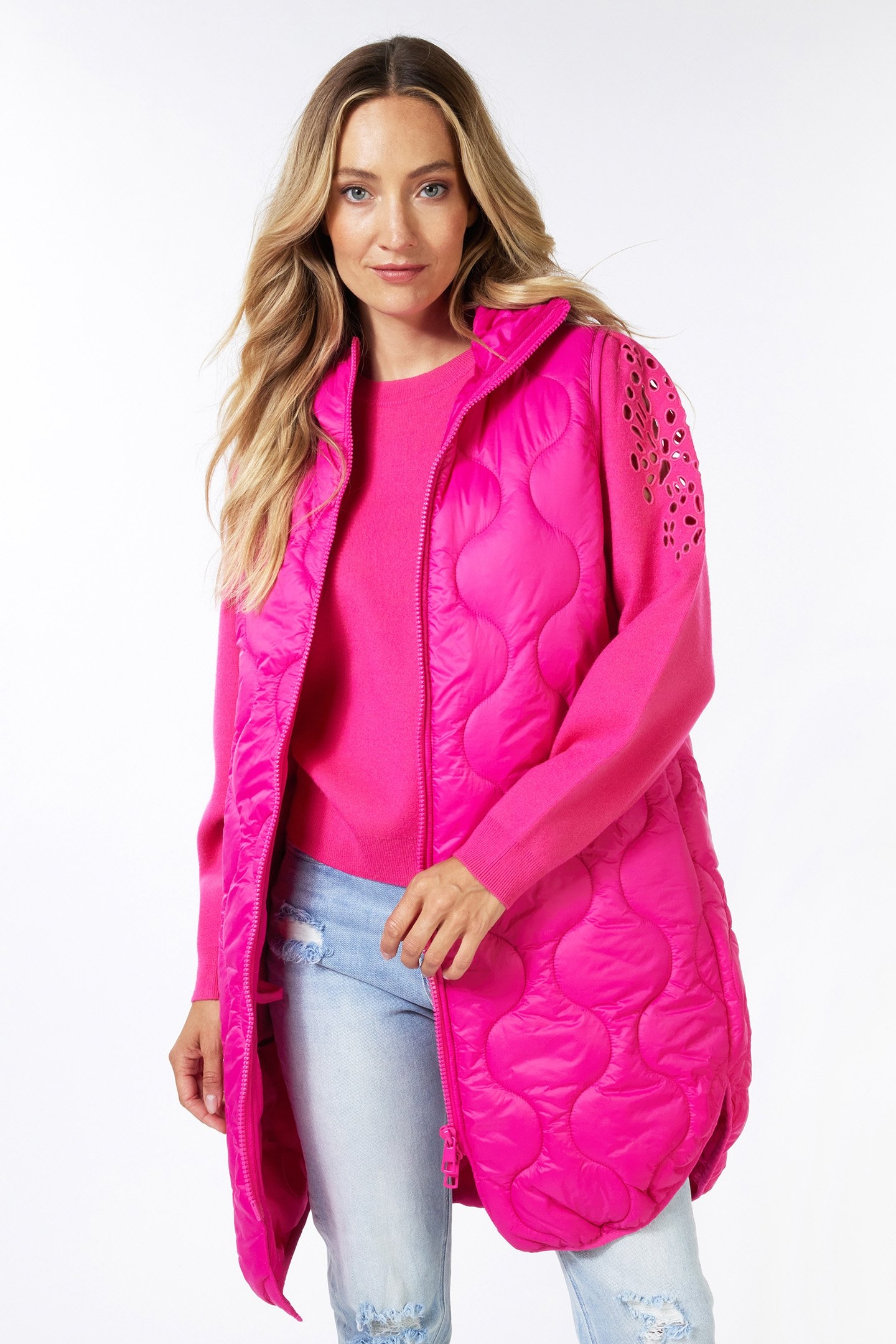 BODYWARMER QUILTED LONG FUCHSIA 1