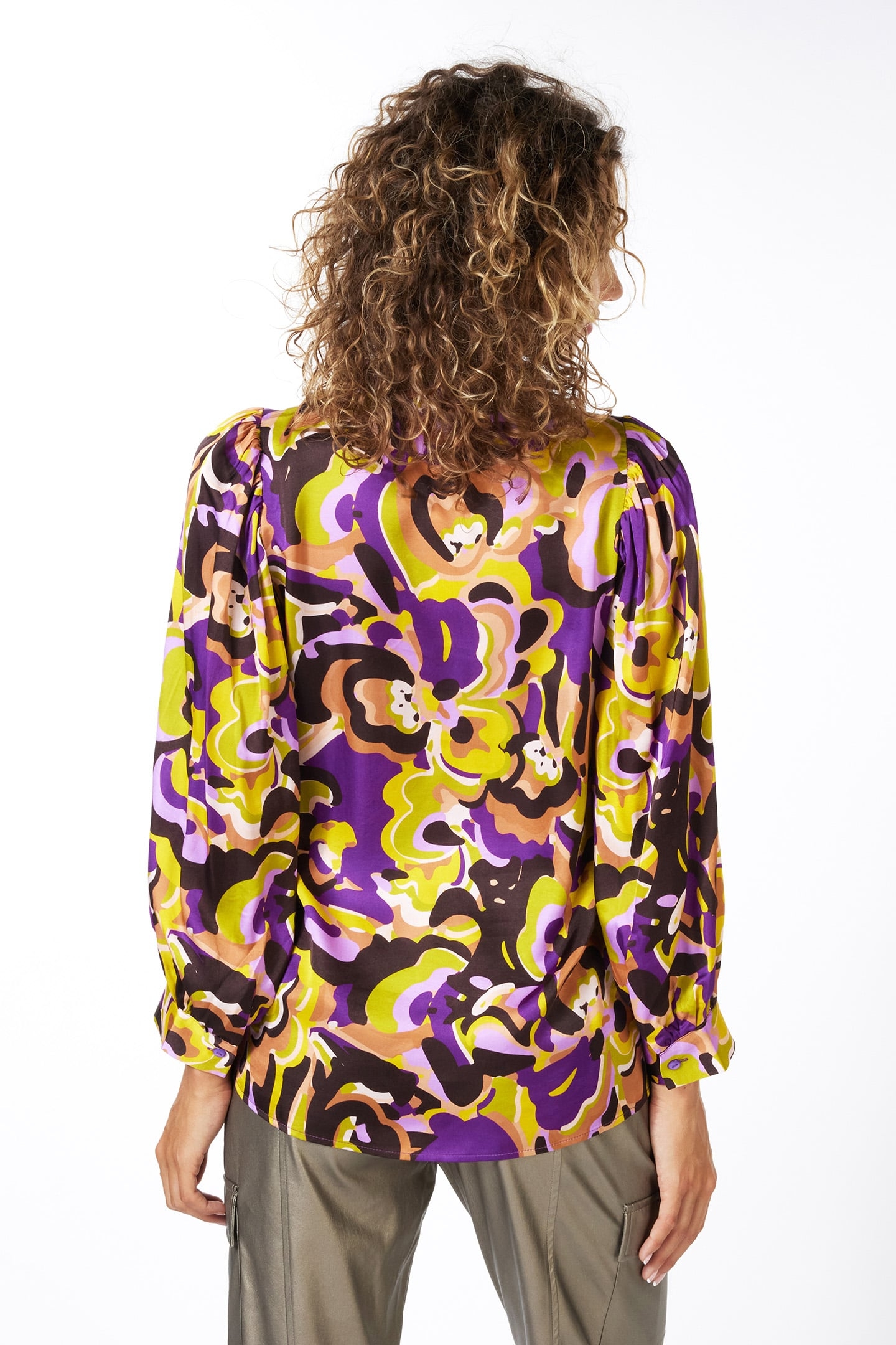 BLOUSE PUFF SLV FANCY EARTH PRINT 5