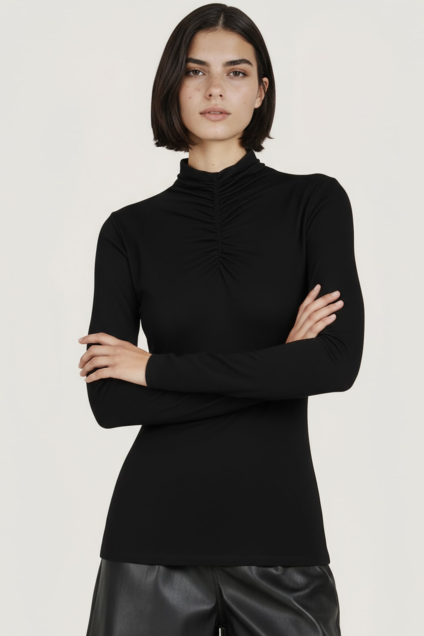 TOP SMOCKED NECKLINE SOLID SJ BLACK 1