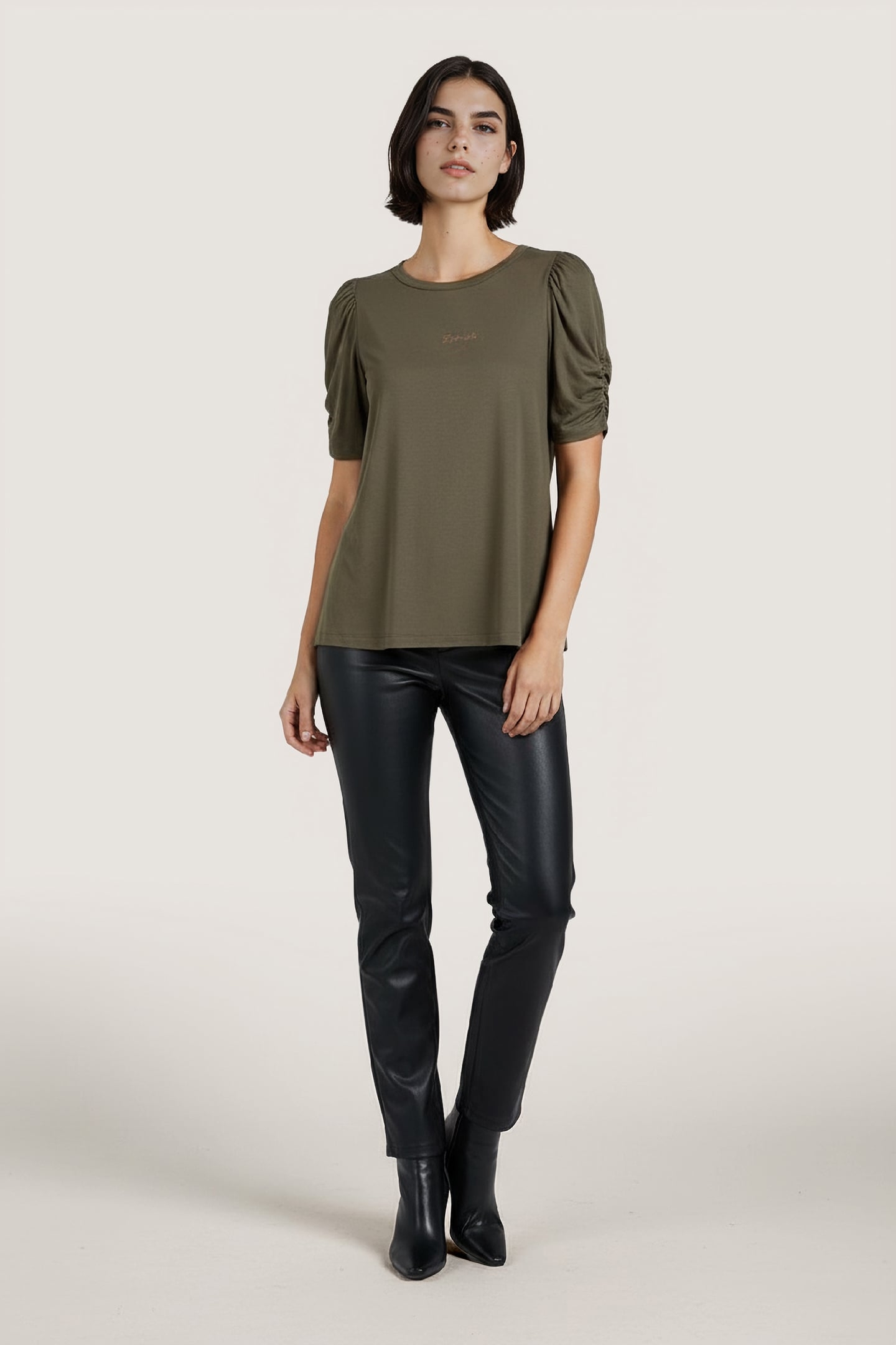 T-SHIRT MODAL PUFF S/SLVE ARMY GREEN 2
