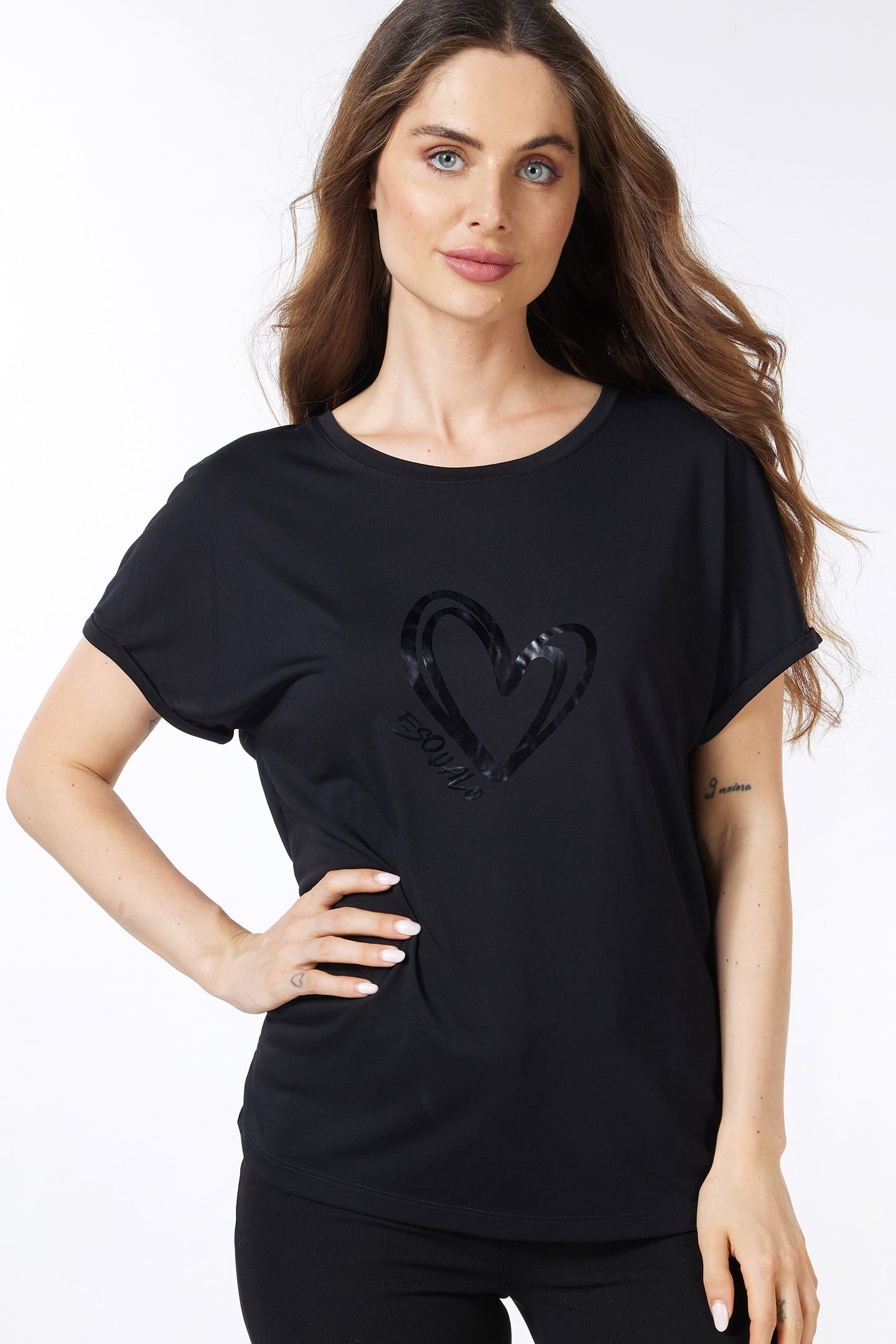 T-SHIRT MODAL TURN UP SLEEVE BLACK 1