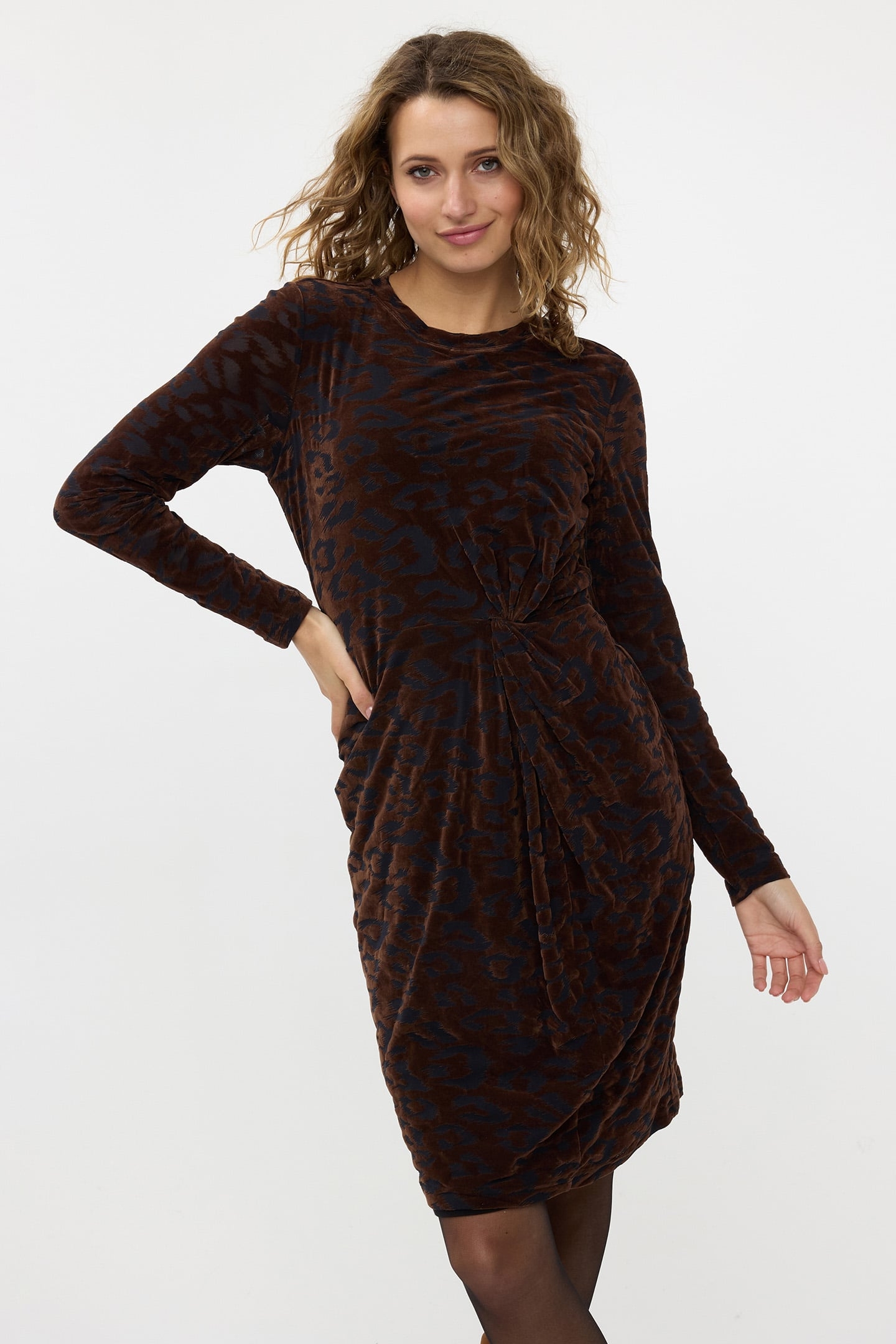 DRESS VELVET LEOPARD CHOCOLATE 1