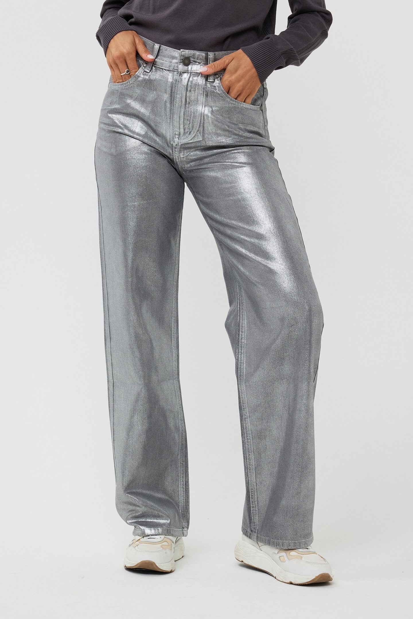 TROUSERS JEANS METALLIC COATED DARK GREY 1