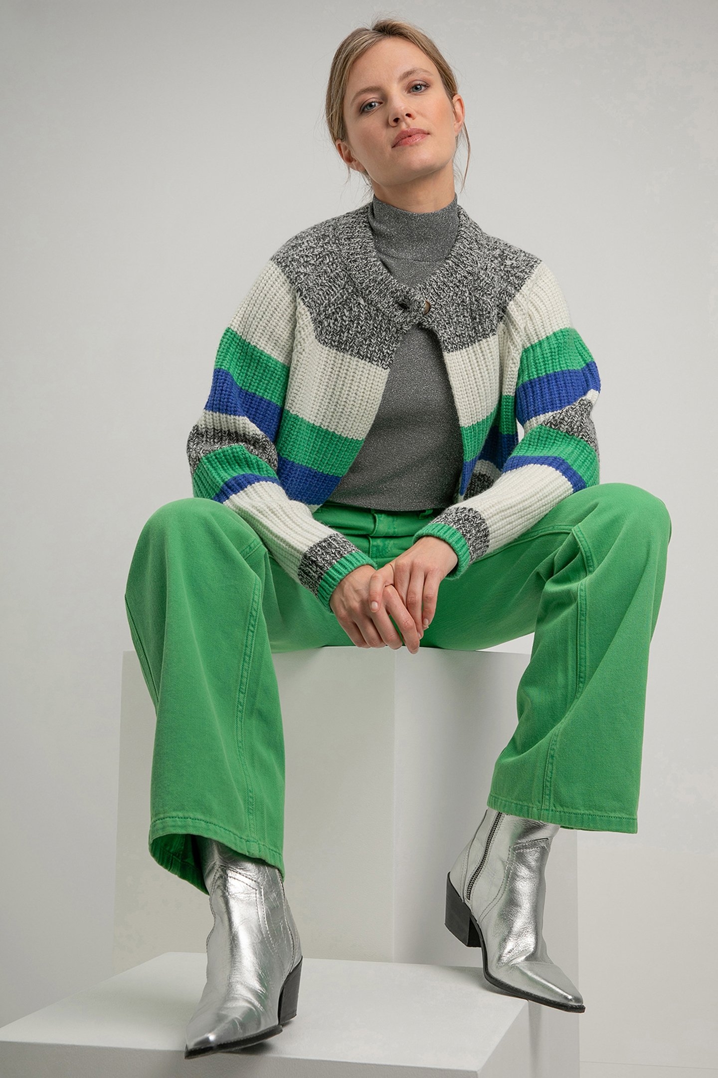 SHIRLEY CARDIGAN PARROT GREEN STRIPE 1