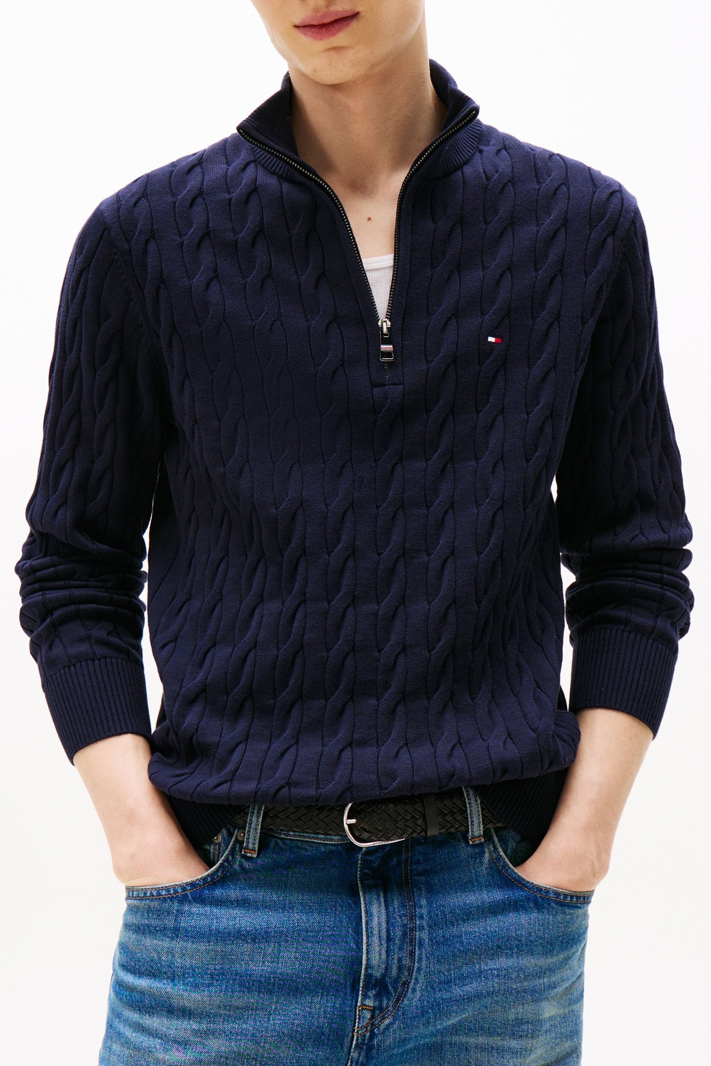 CLASSIC COTTON CABLE SWEATER NAVY BLUE 1