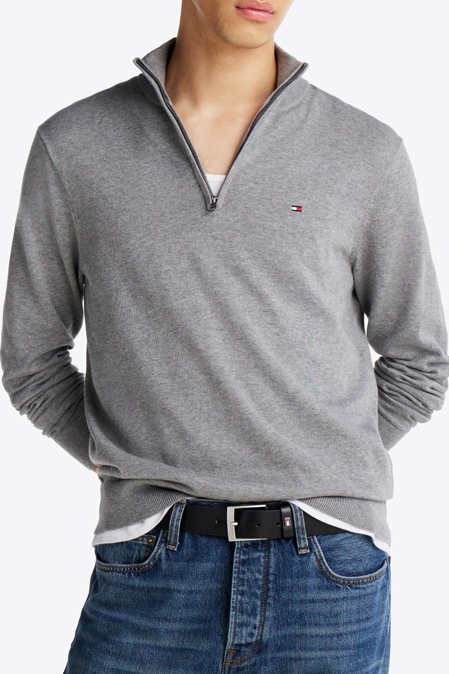 ESSENTIAL COTTON ZIP JUMPER MEDIUM GREY HEATHER 1