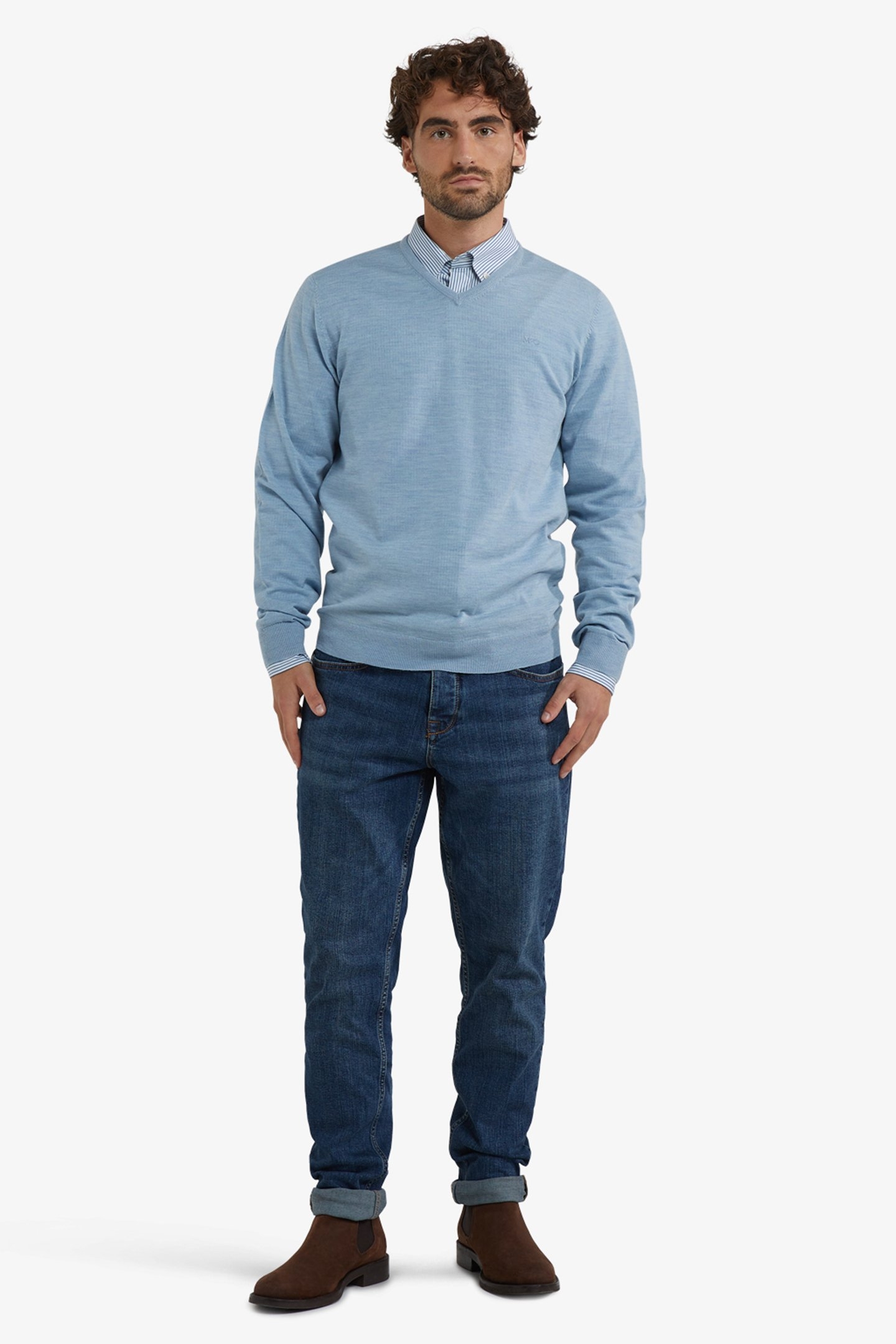 FINE MERINO V-NECK SWEATER LIGHT BLUE 2