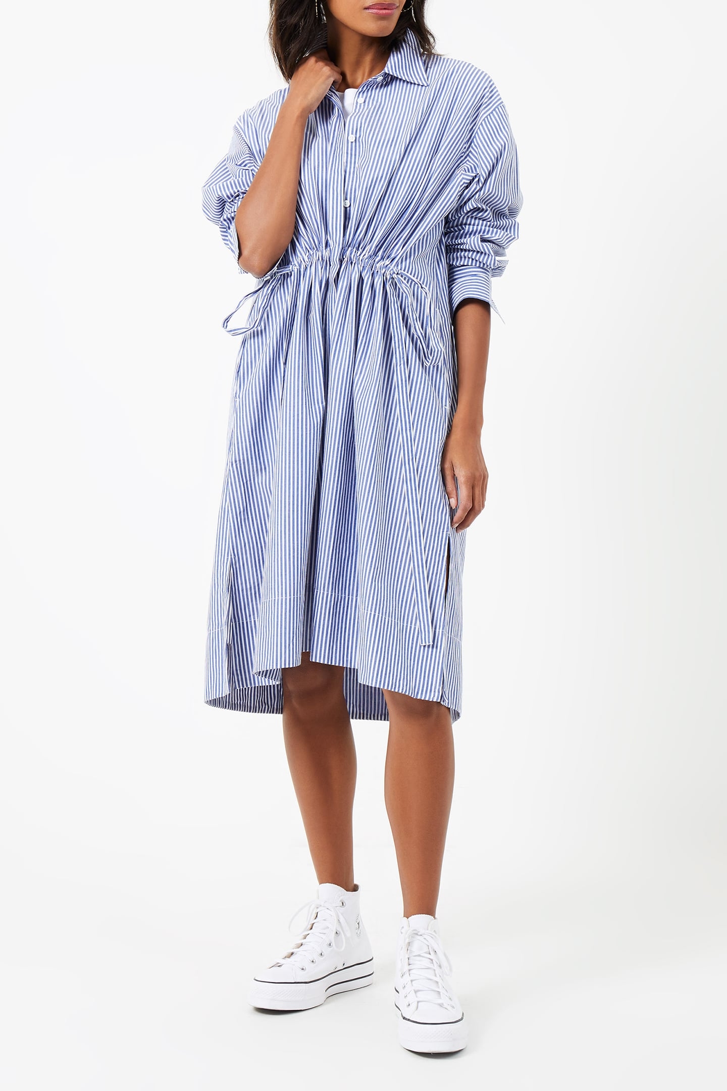 RHODES POP STRP SHIRT DRSS LINEN WHITE/MARINE 2