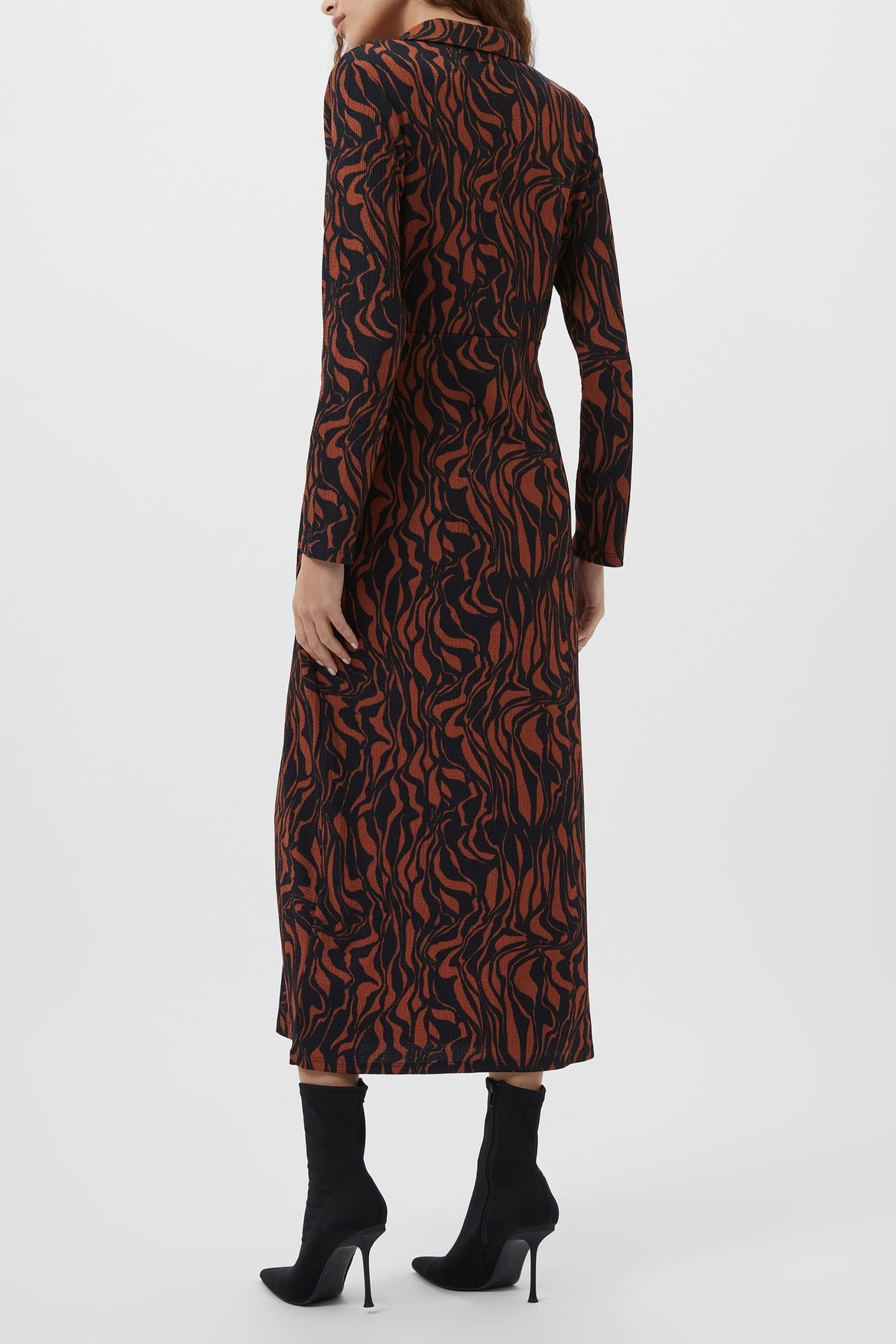 ZARIA TEXTURED MIDI DRESS BLACK/BROWN 1