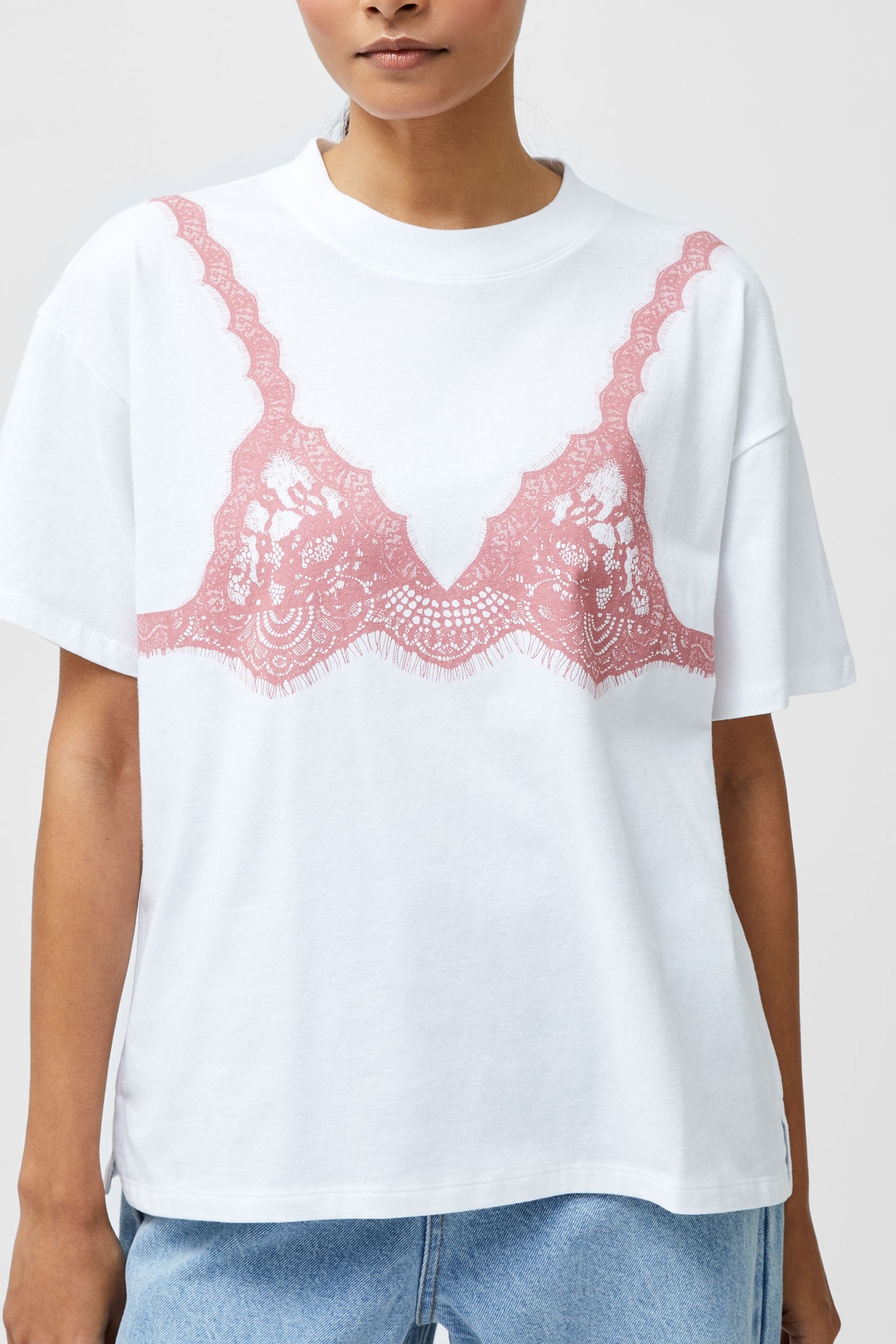 GRAPHIC LACE BRA TEE LINEN WHITE/PINK 2
