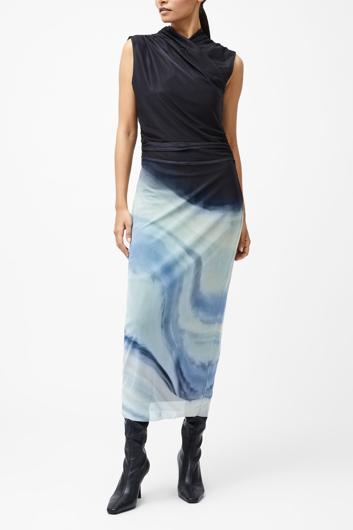 TONI WRAP NECK MIDI DRESS NAVY/SKY BLUE MULTI 1