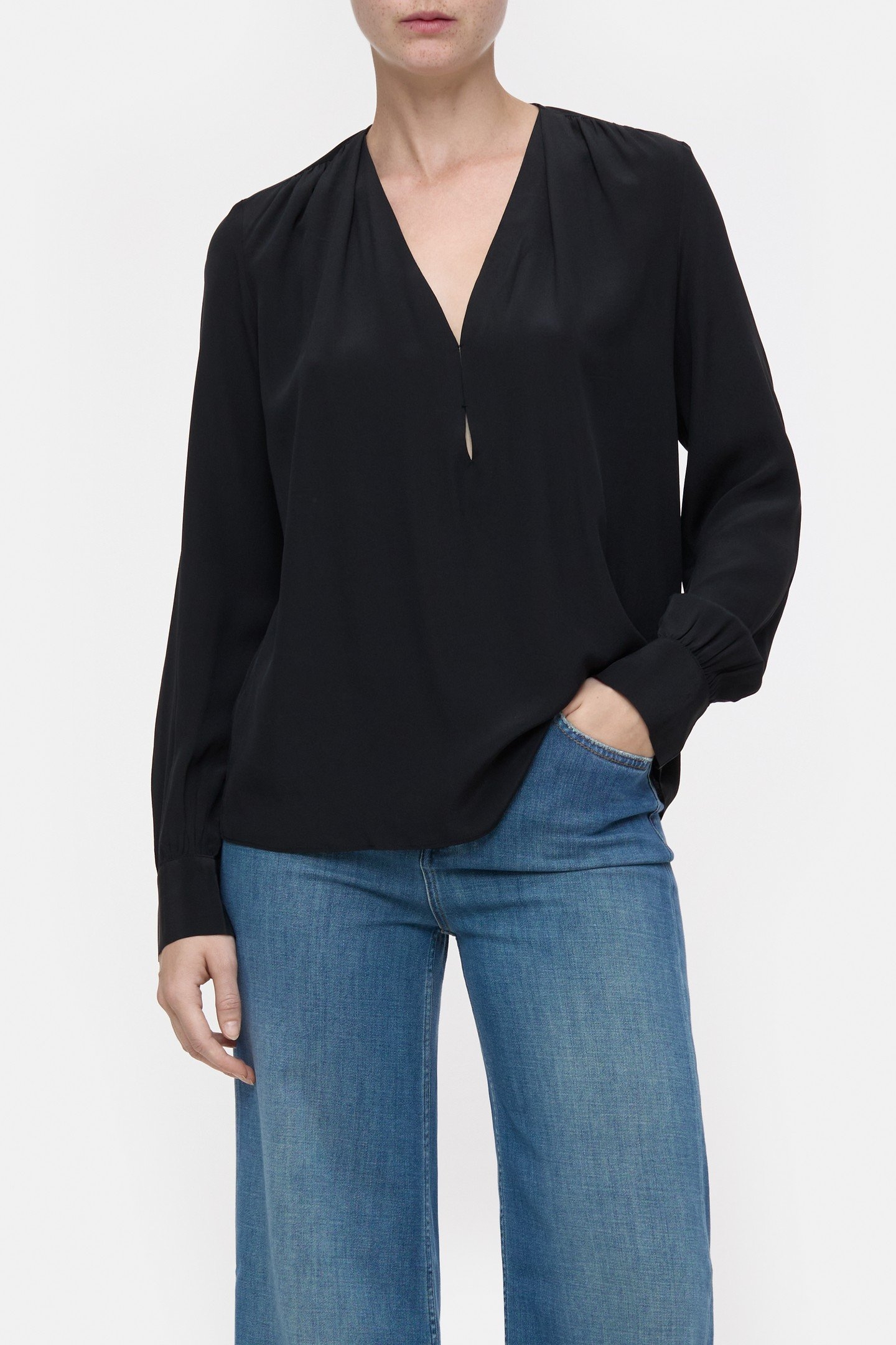 V-NECK BLOUSE SHIRT BLACK 1
