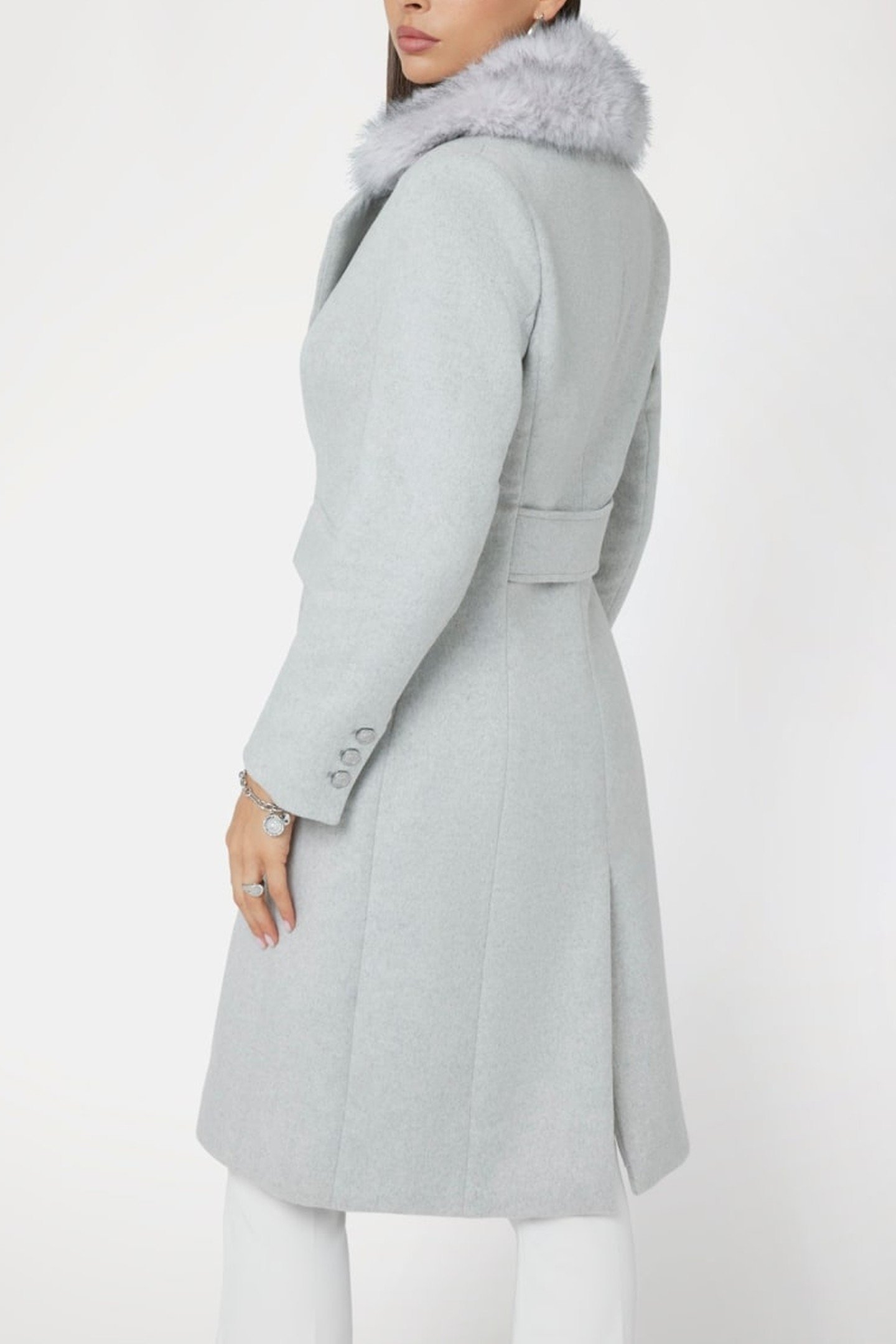 NANCY FIT COAT FAUX LIGHT MELANGE GREY M 5
