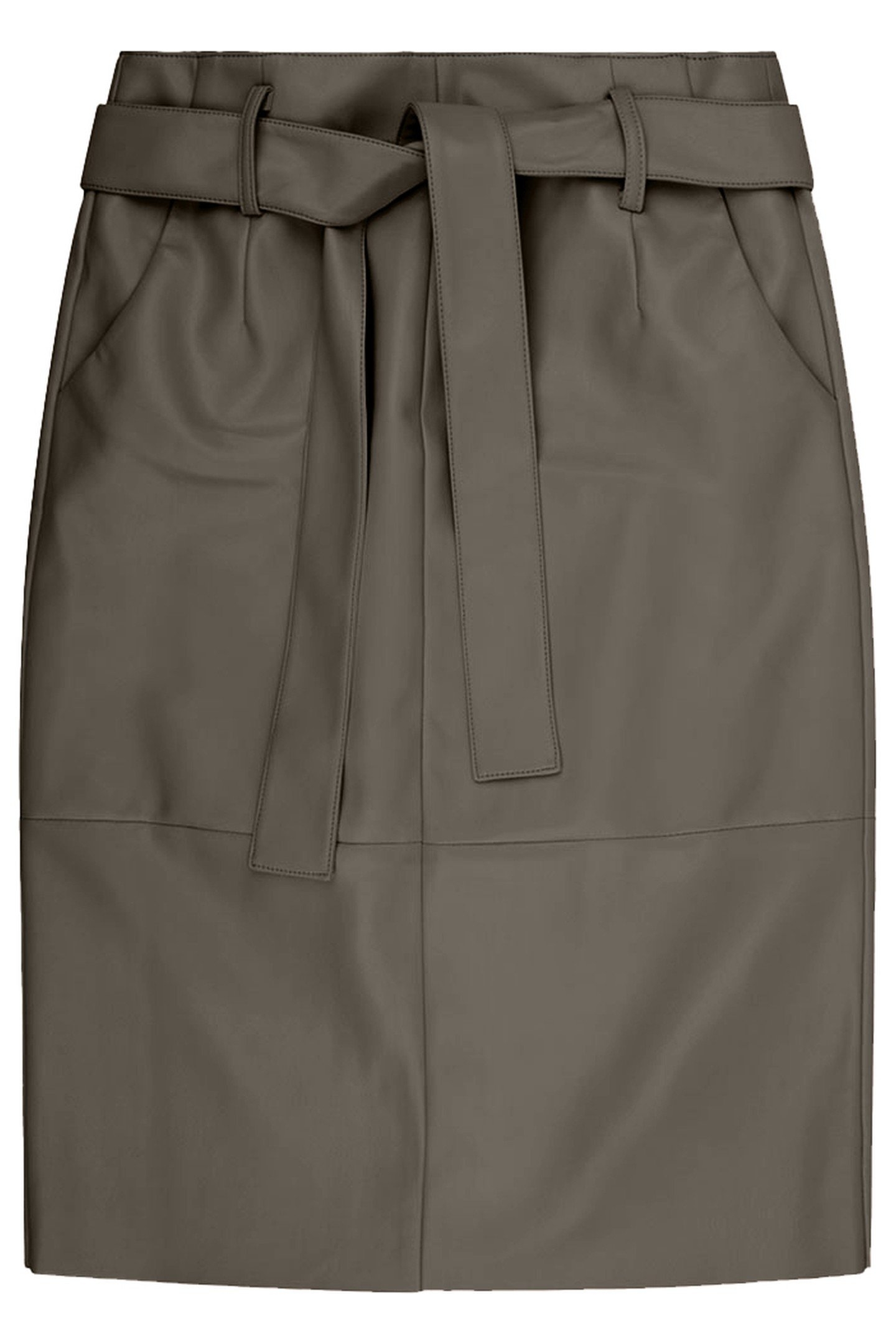 SKIRT BELTED LONG PU LEAF GREEN 1