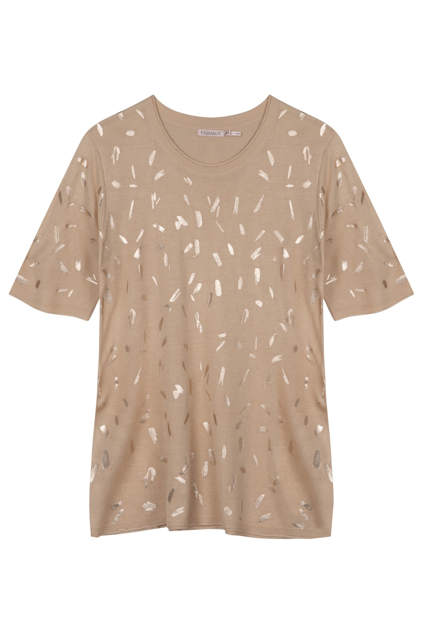 SWEATER FOIL PRINT S/SLV WARM SAND 1