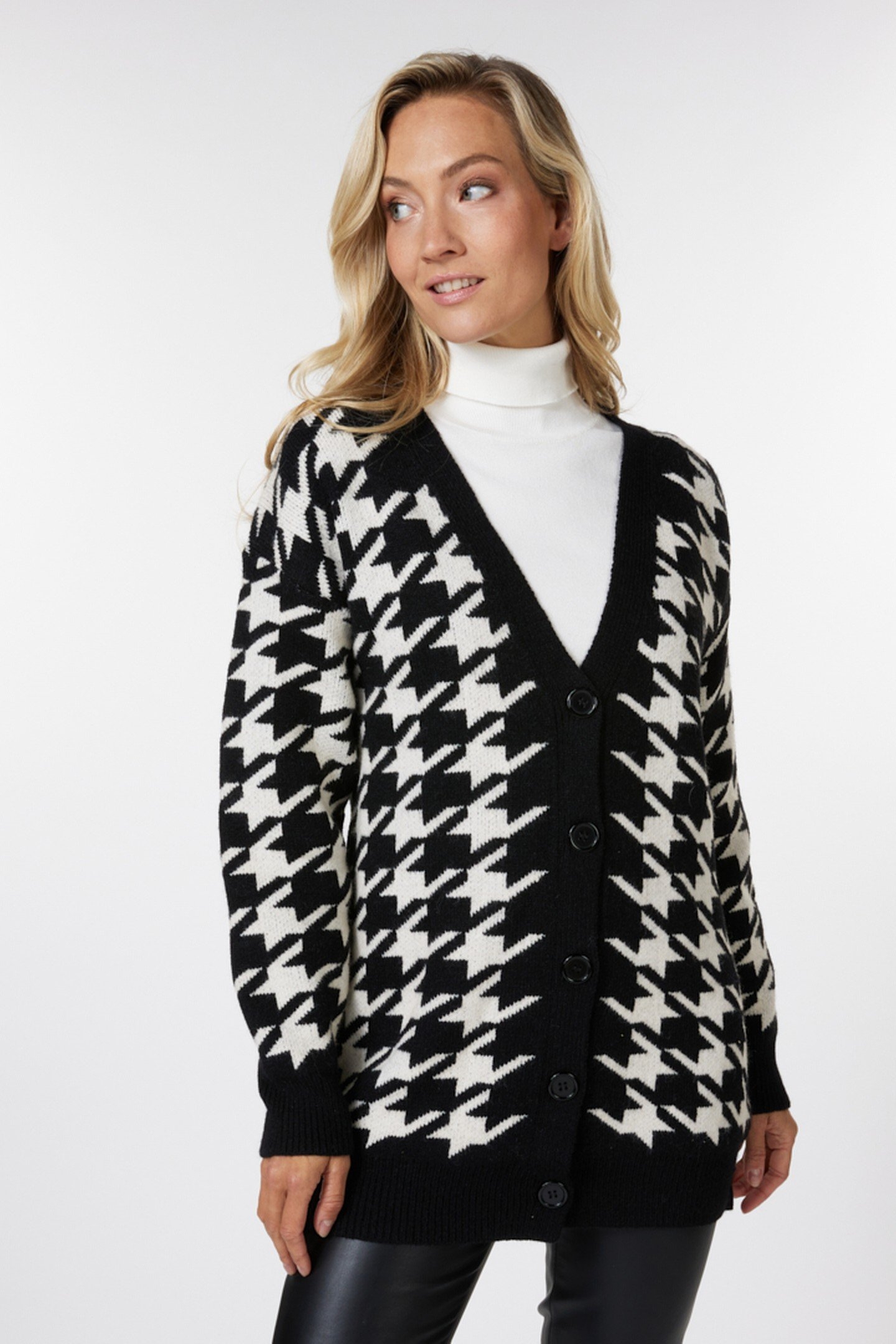 CARDIGAN HOUNDSTOOTH JACQUARD BLACK / OFF WHITE 2