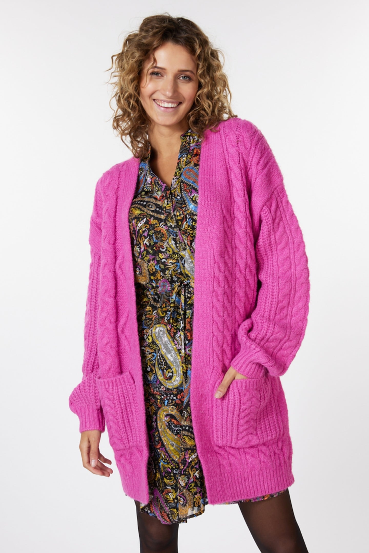 CARDIGAN CABLE KNIT POCKETS PINK 3