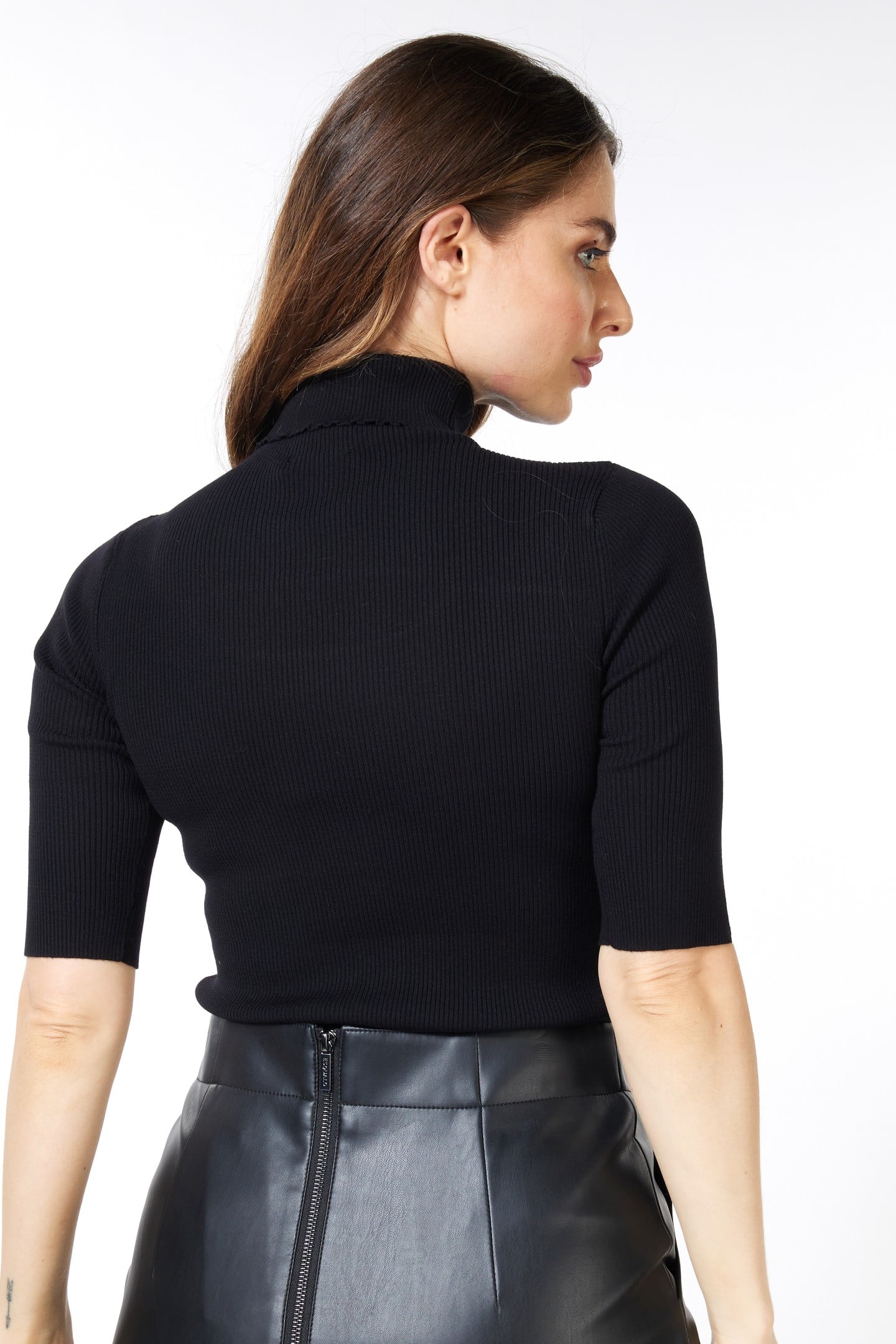 TOP SHORT SLVE OPEN RIB COL BLACK 5