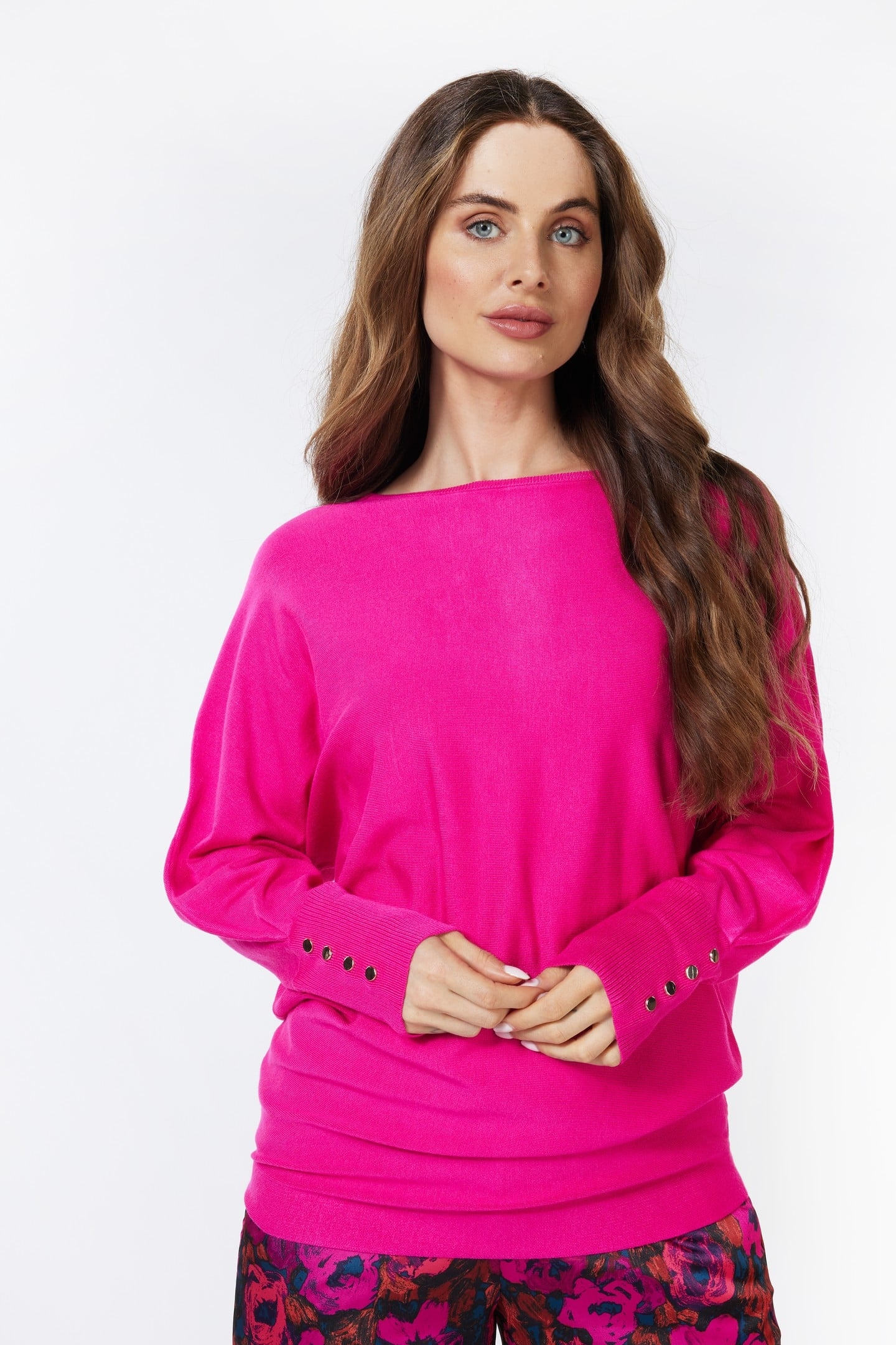 SWEATER BATWING BUTTONED CUFF FUCHSIA 2