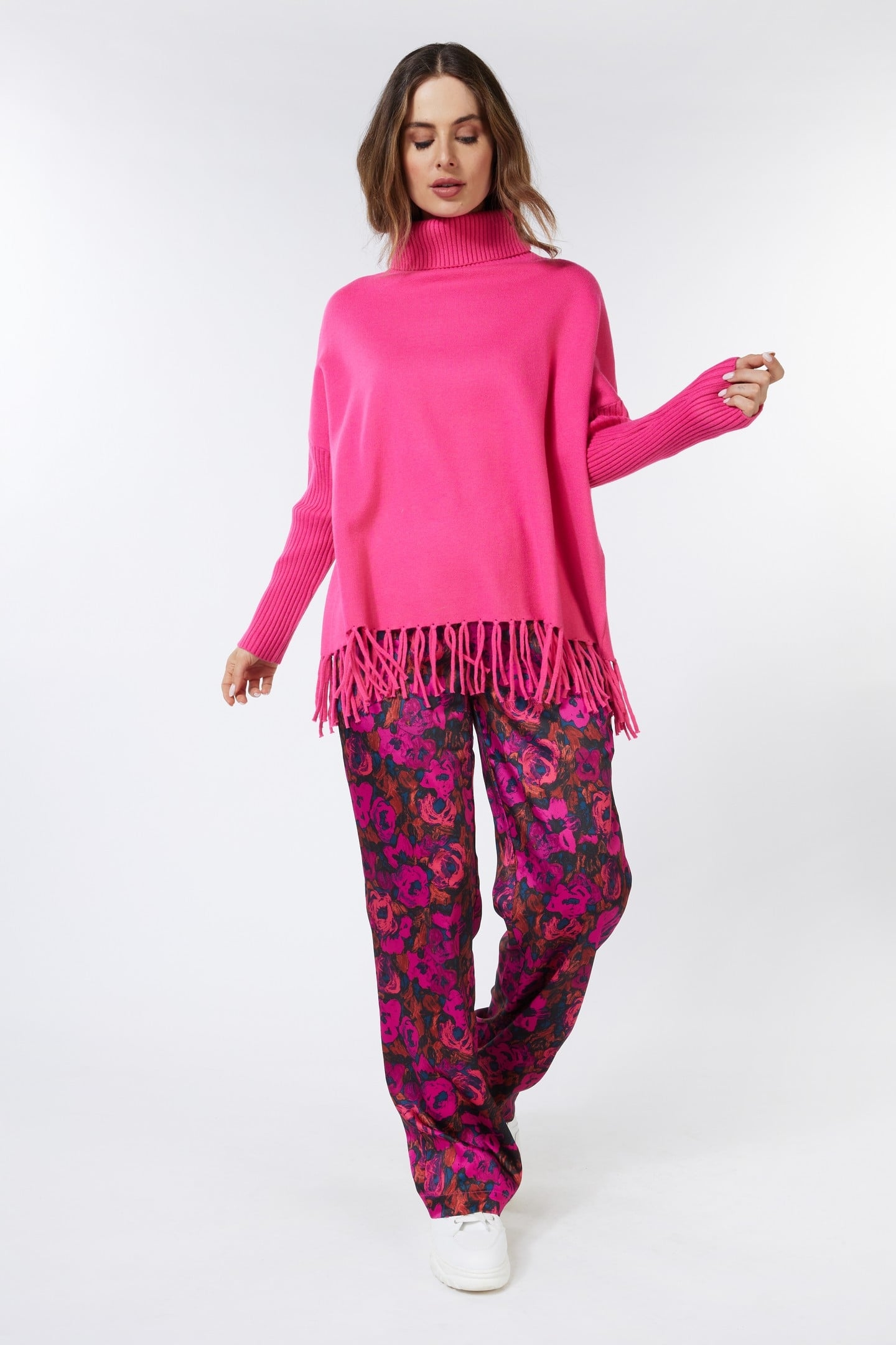 SWEATER COL FRINGES FUCHSIA 1