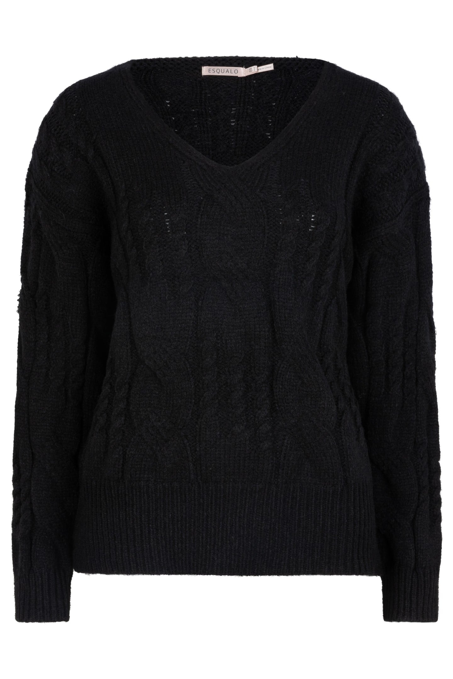 SWEATER CABLES V-NECK BLACK 4