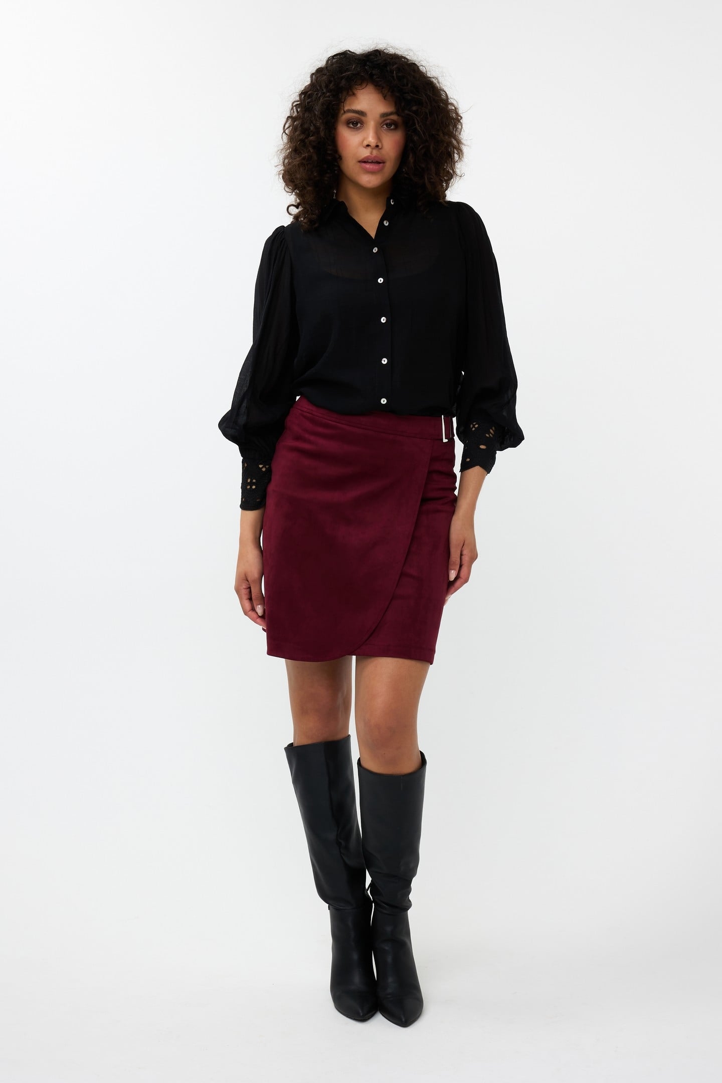 SKIRT OVERLAP SUEDINE WINE RED 1