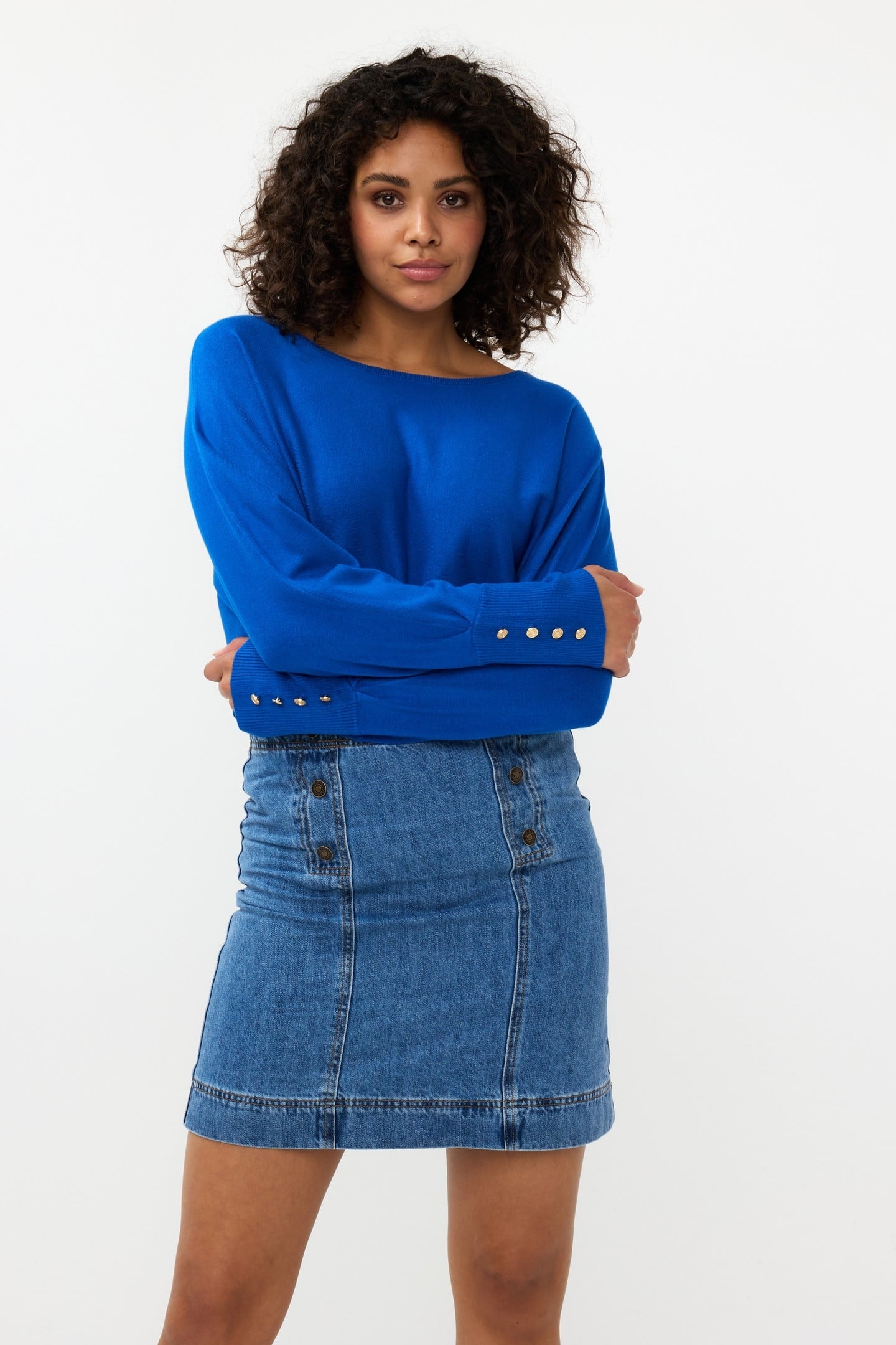 SWEATER BATWING BUTTONED CUFF BASIC KNIT BRILLIANT BLUE 2