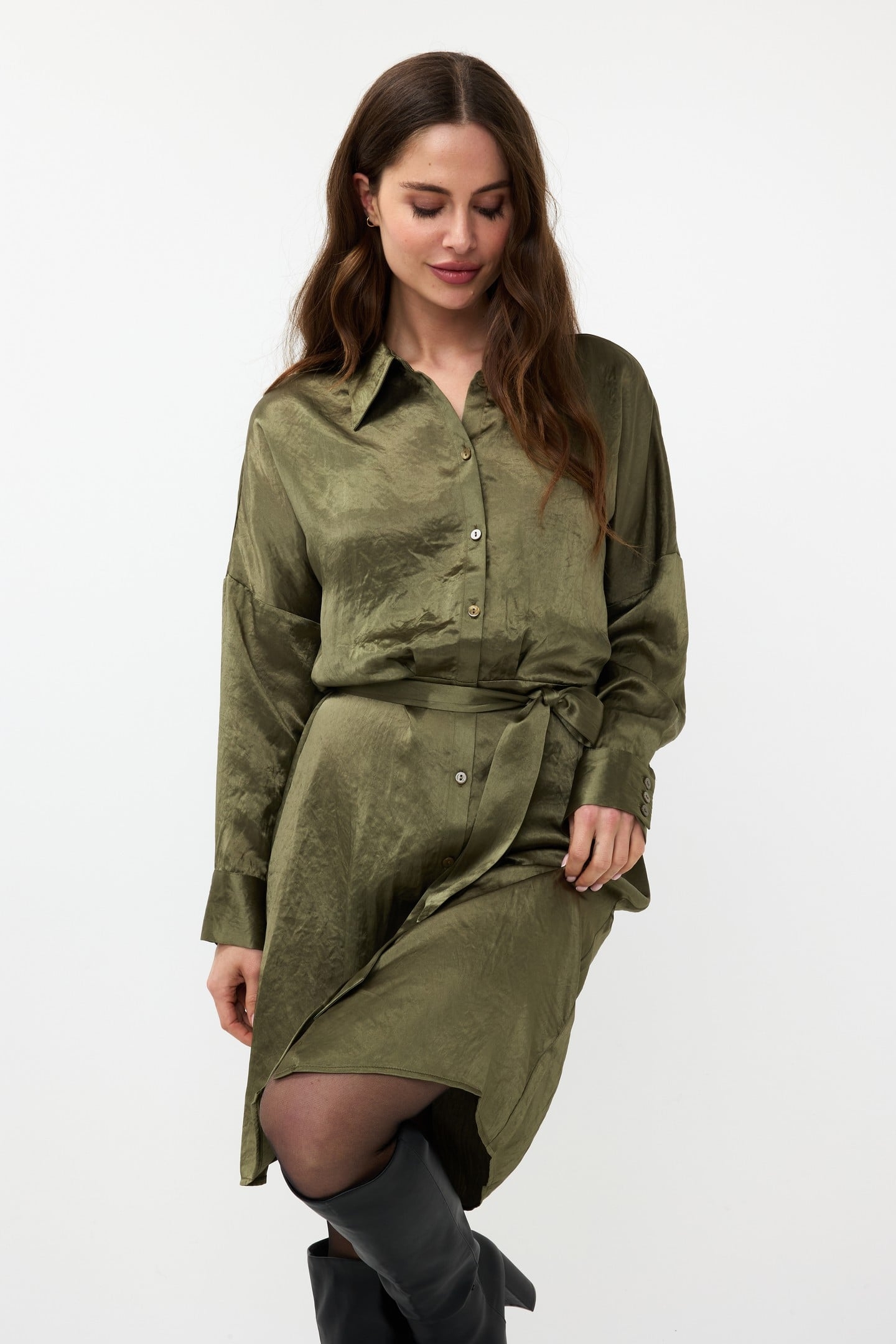 DRESS CRUSHED SATIN MOSS GREEN 2