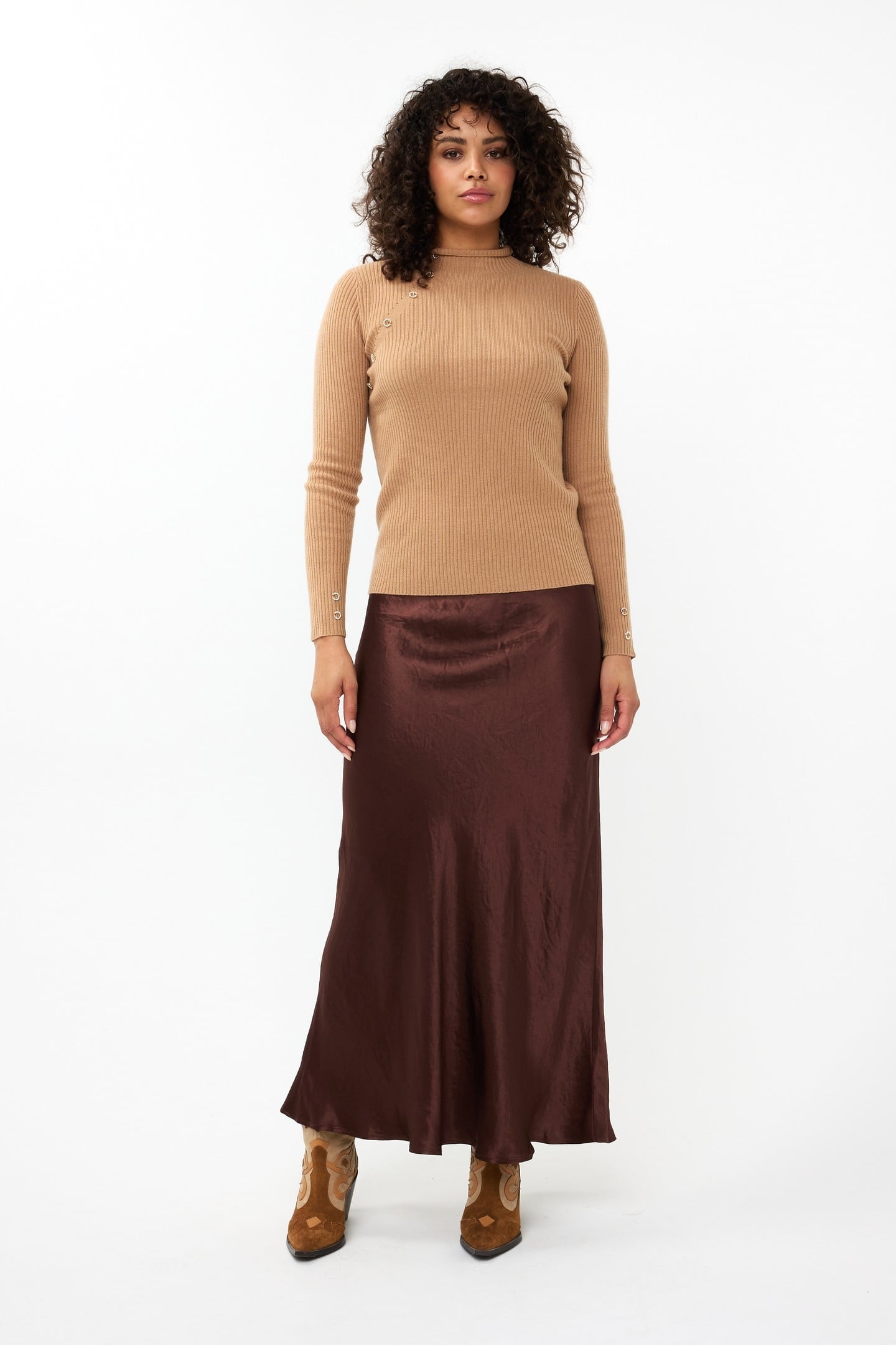 SKIRT CRUSHED SATIN CHOCOLATE 1