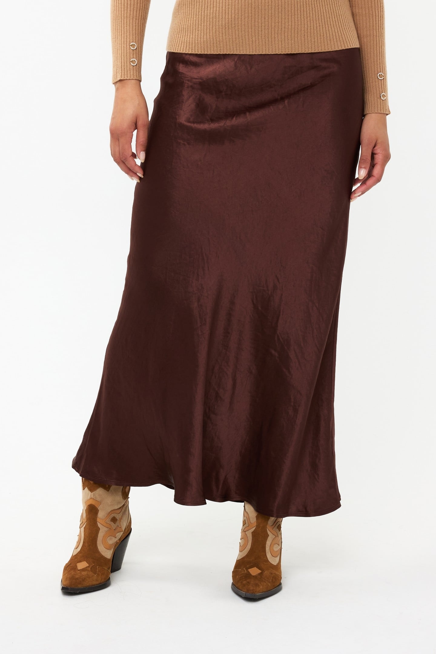SKIRT CRUSHED SATIN CHOCOLATE 2