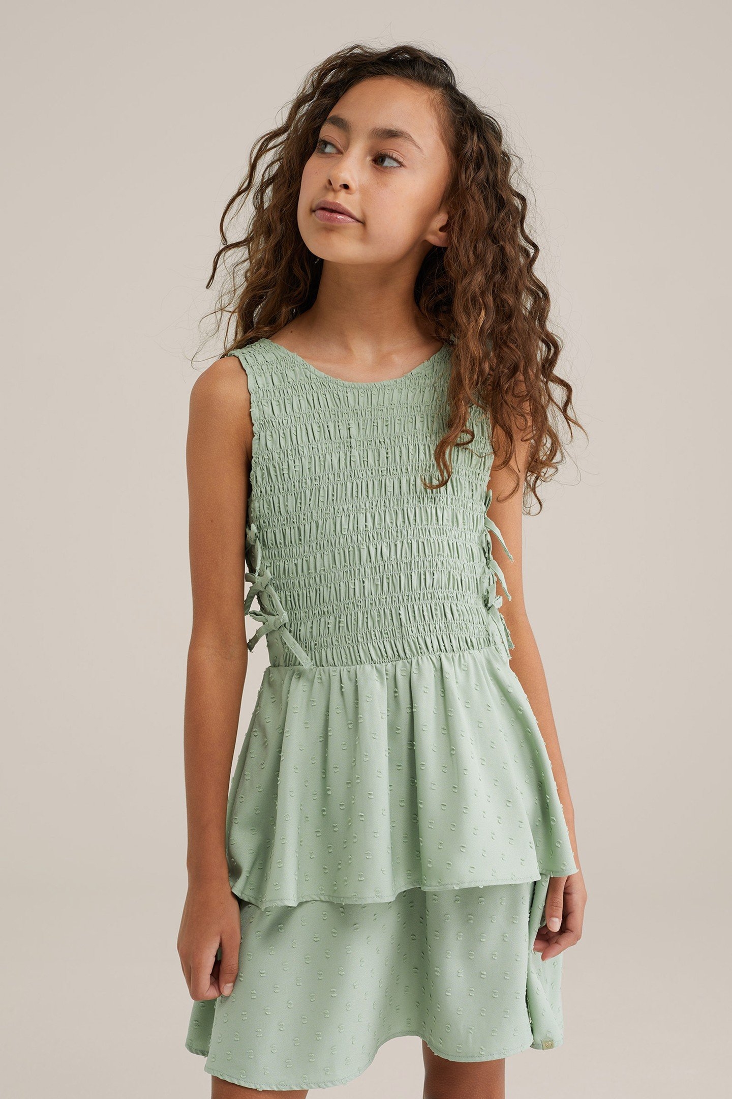 GIRLS DRESS MID LENGTH LIGHT GREEN 1