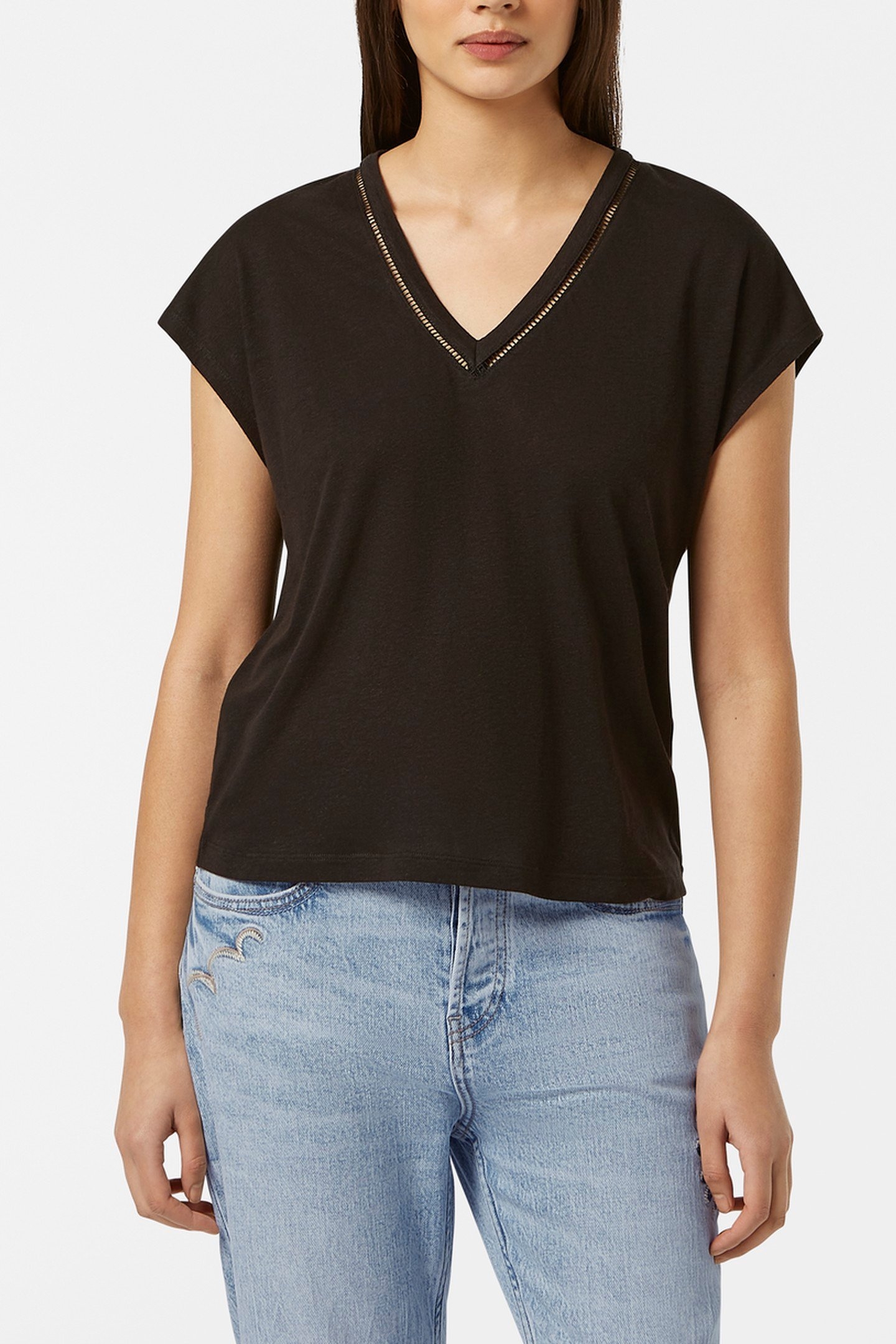 COTTON LINEN V-NECK T-SHIRT PEACH PINK 3