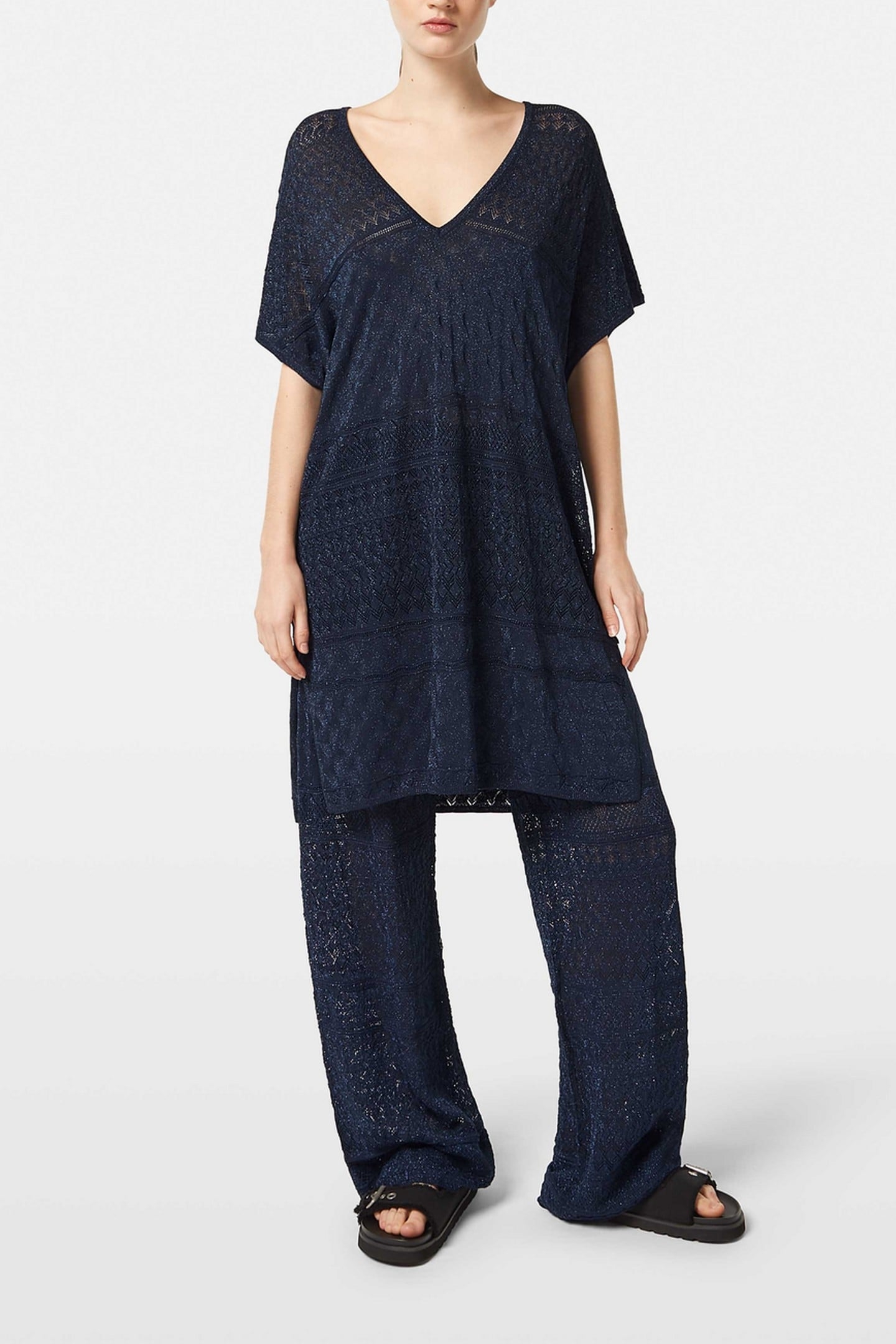 METALLIC POINTELLE KNITTED TUNIC MIDNIGHT BLUE 1