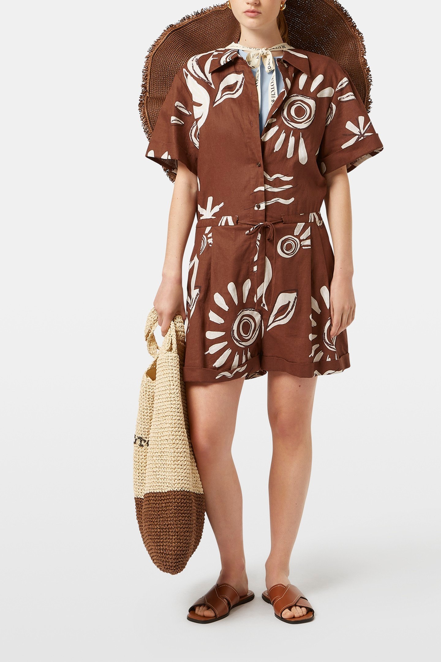 LINEN UTILITY PLAYSUIT INKY SUN BROWN 1