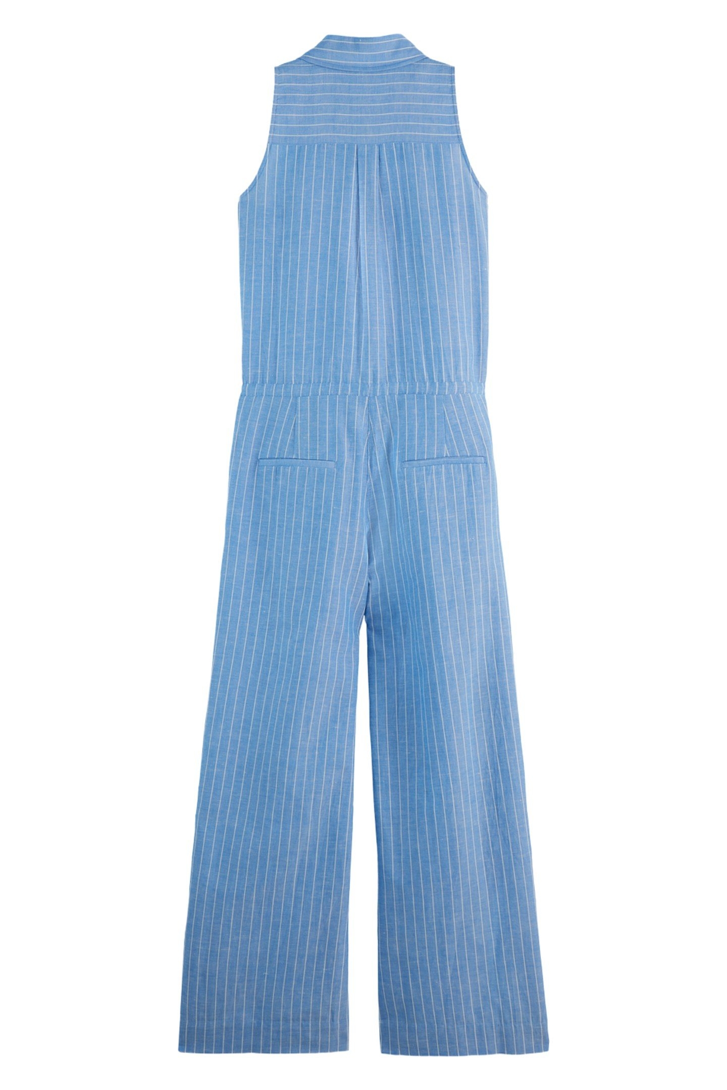 HALTER LINEN JUMPSUIT BLUE AND WHITE PIN STRIPE 6