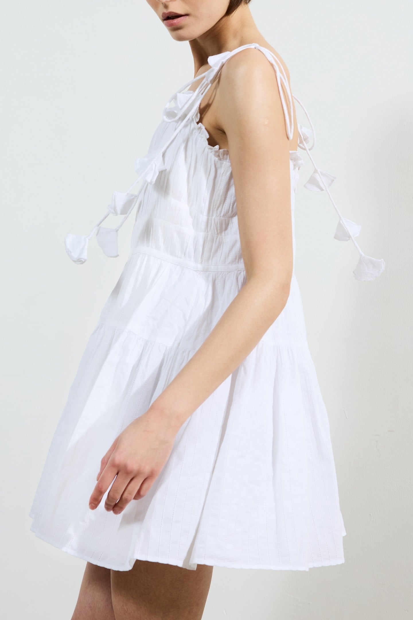 AMRA COTTON GATHERED MIDI DRES LINEN WHITE 4