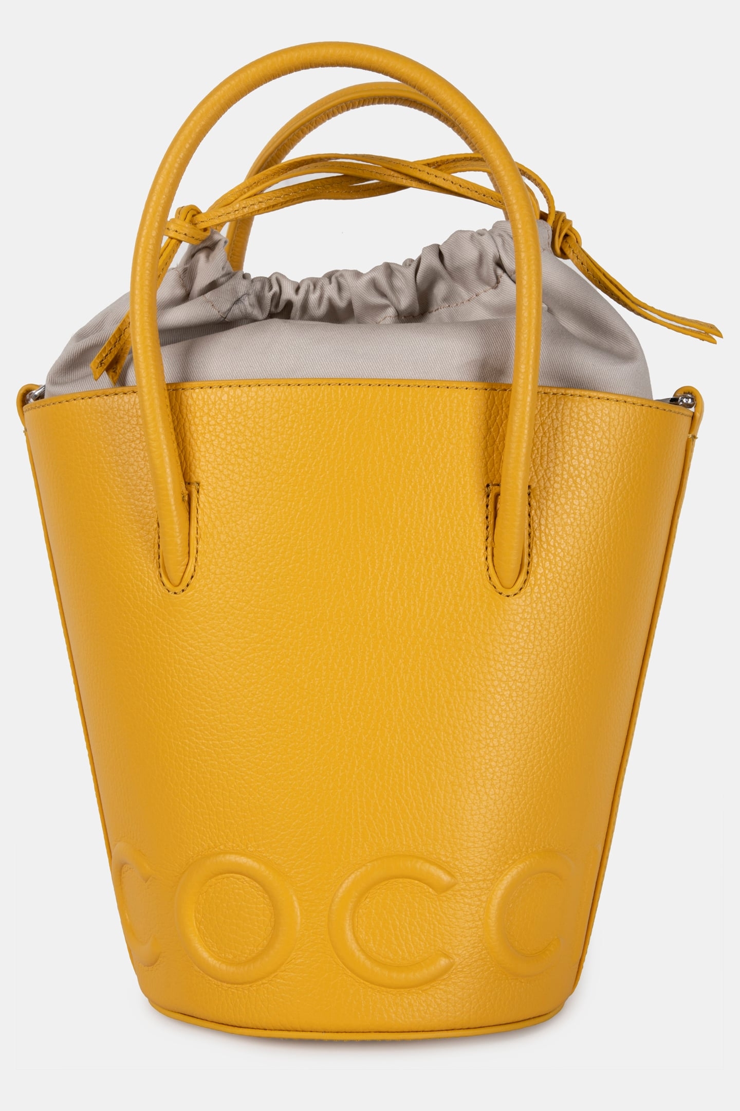 LEATHER BUCKET BAG IN MUSTARD YELLOW 2
