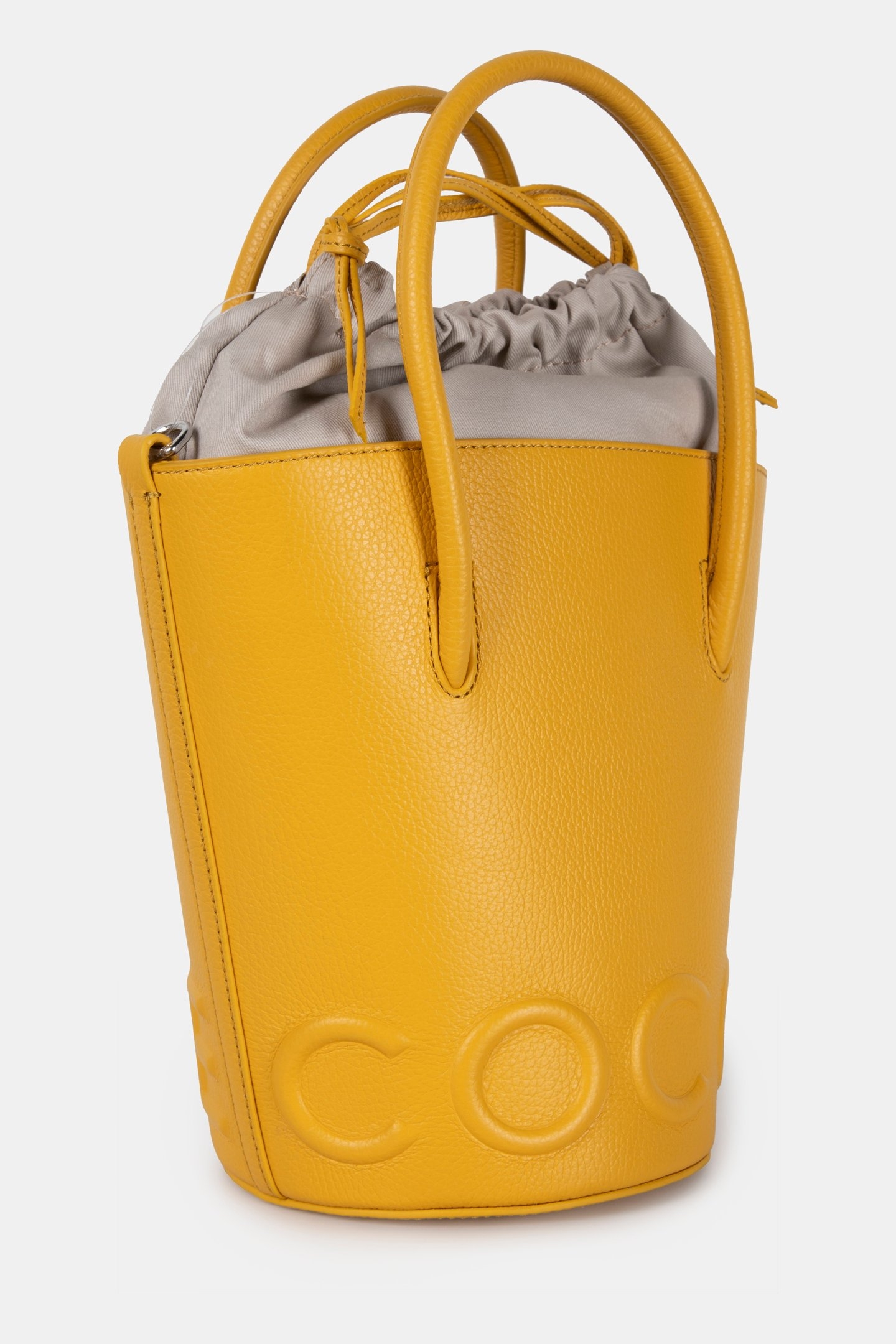 LEATHER BUCKET BAG IN MUSTARD YELLOW 3