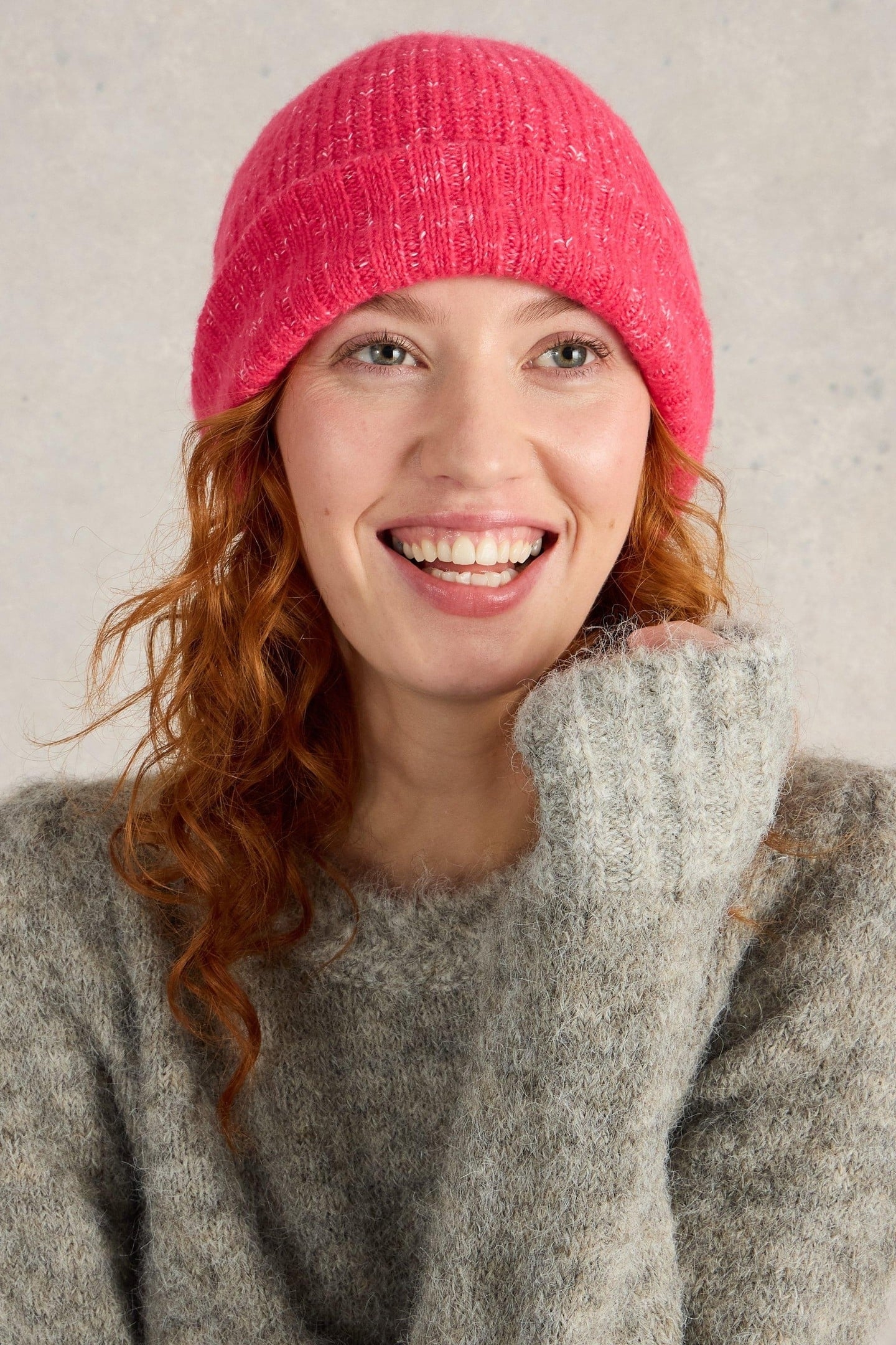 ABBY KNITTED BEANIE BRIGHT PINK 3