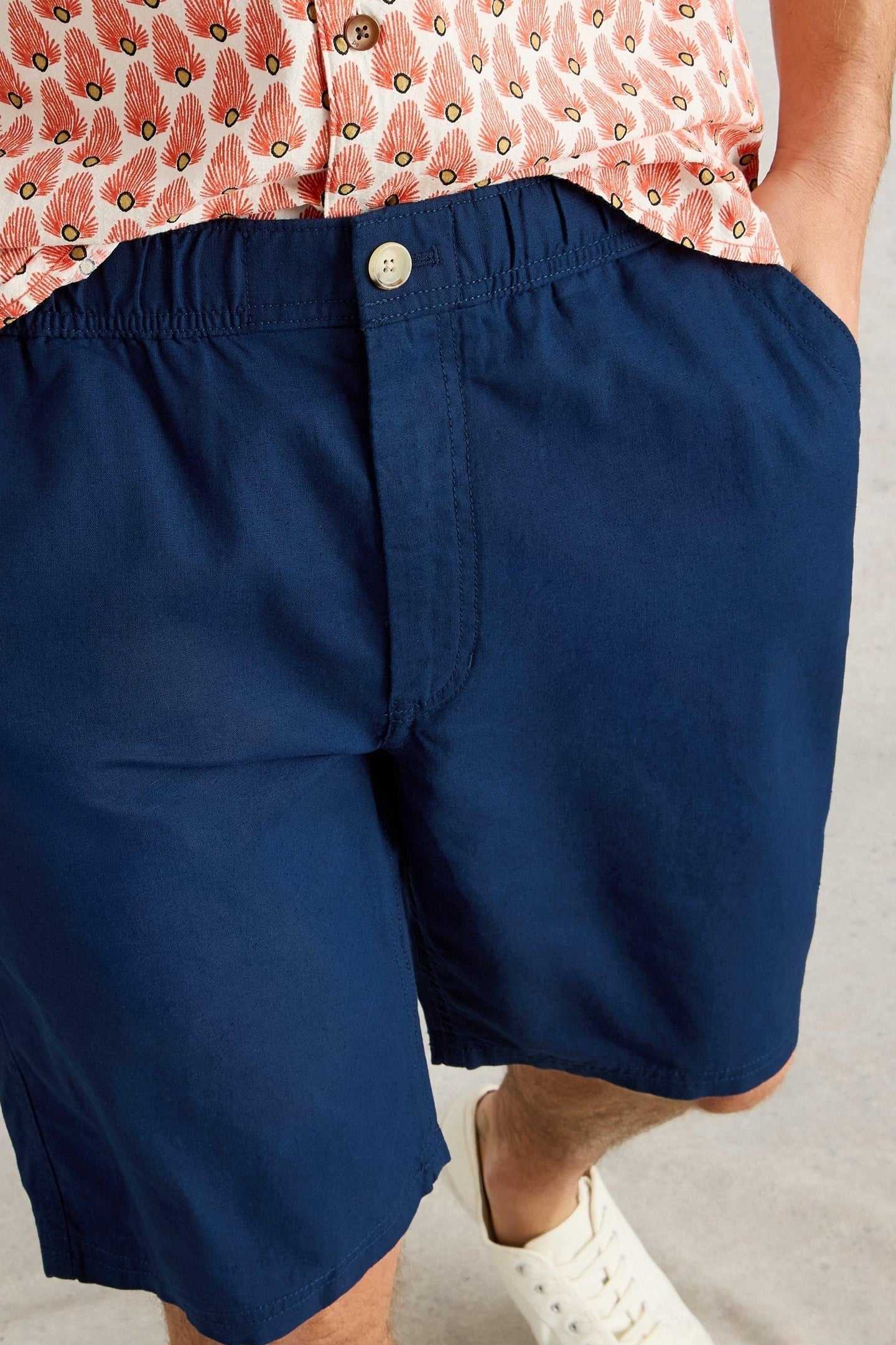 DRAWSTRING LINEN BLEND SHORT DARK NAVY 5