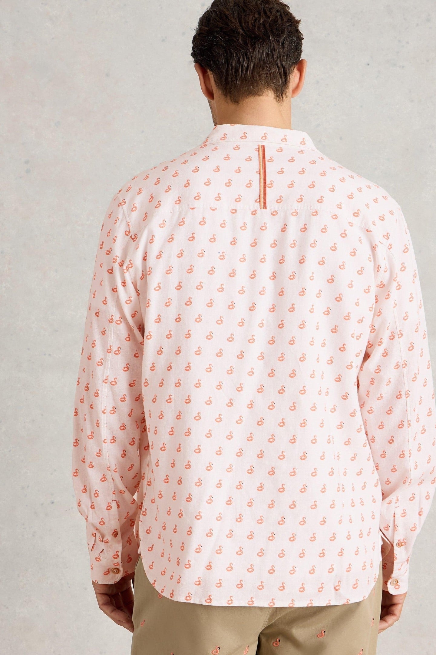 FLAMINGO PRINT LINEN SHIRT WHITE PRINT 2