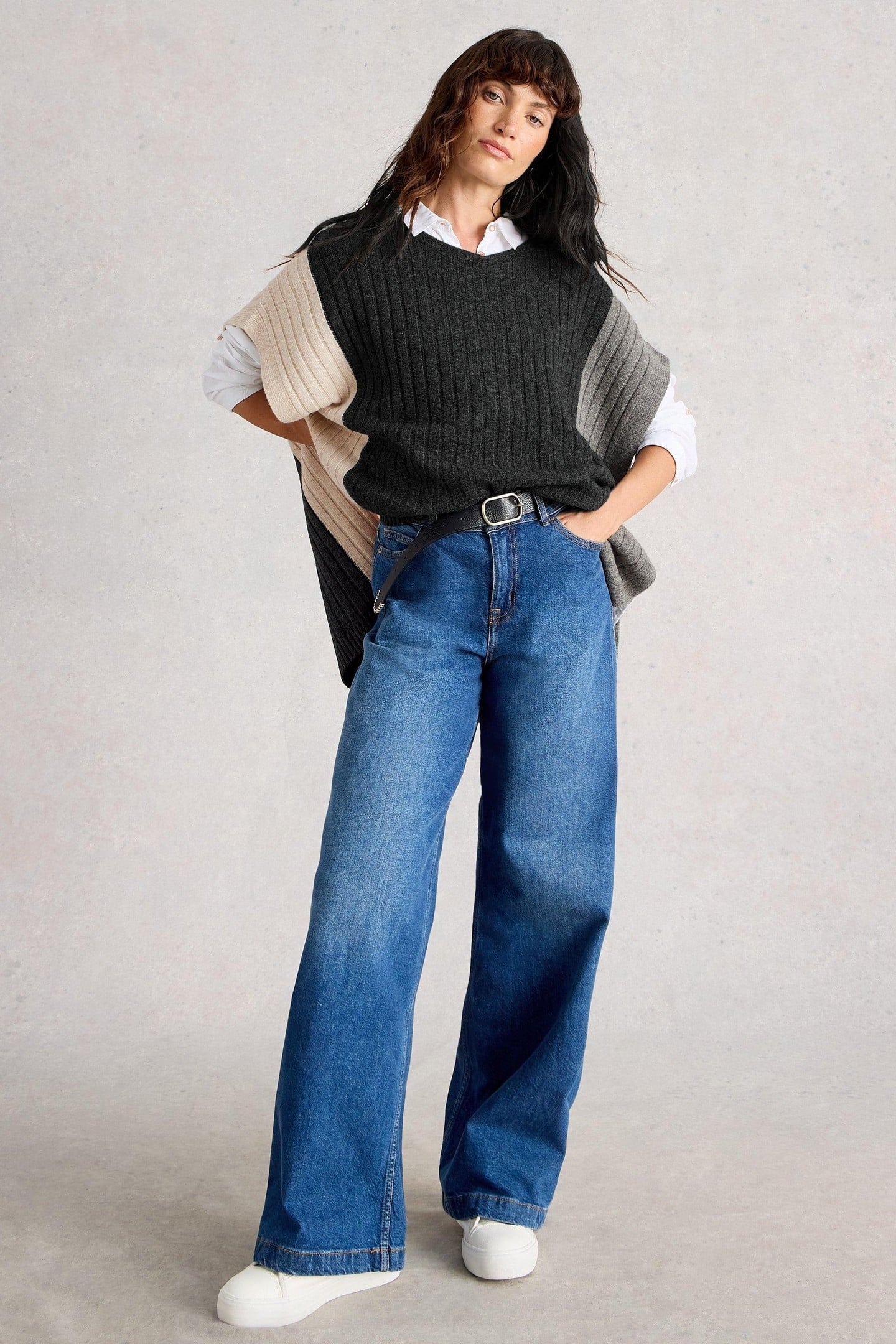 AVA KNITTED PONCHO GREY MULTI 1