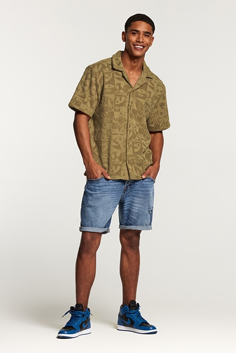 MEN TOWELING SHORTSLEEVE SHIRT DARK MOSS GREEN 5