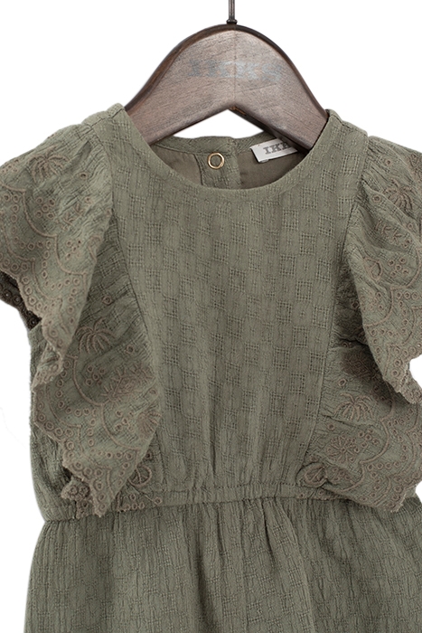 BABY GIRLS’ KHAKI CREPE PLAYSUIT WITH EMBROIDERED RUFFLES 6