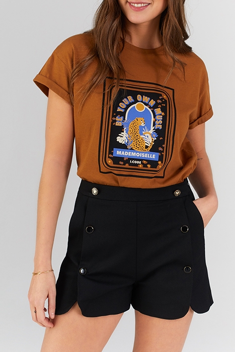 BLACK DECORATIVE JACQUARD DROP FRONT SHORTS 1