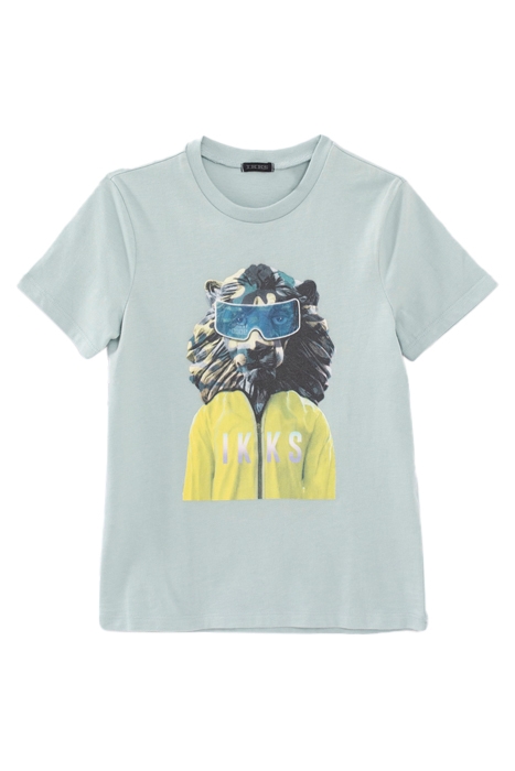 BOYS’ AQUA GREEN CAMOUFLAGE LION IMAGE T-SHIRT 1