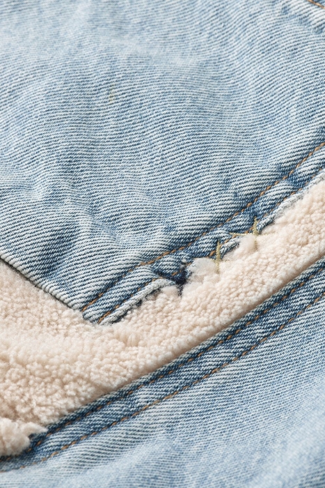 TEDDY LINED WASHED DENIM TRUCKER JACKET INDIGO 4