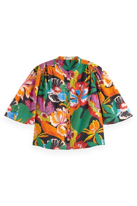 FLUTTER SLEEVE LINEN BLEND SHIRT FLORAL 1