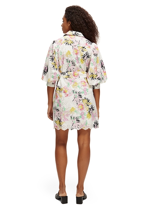 PUFF SLEEVE EMBROIDERED ORGANIC COTTON SHIRT DRESS ASTER WHI 4